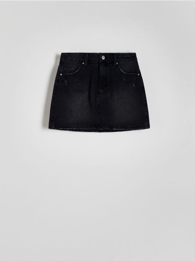 Grey Denim Mini Skirt, , large image number 0