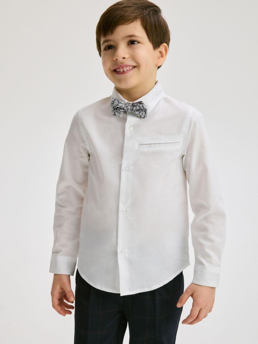 White Elegant Shirt With Bow Tie, White, medium