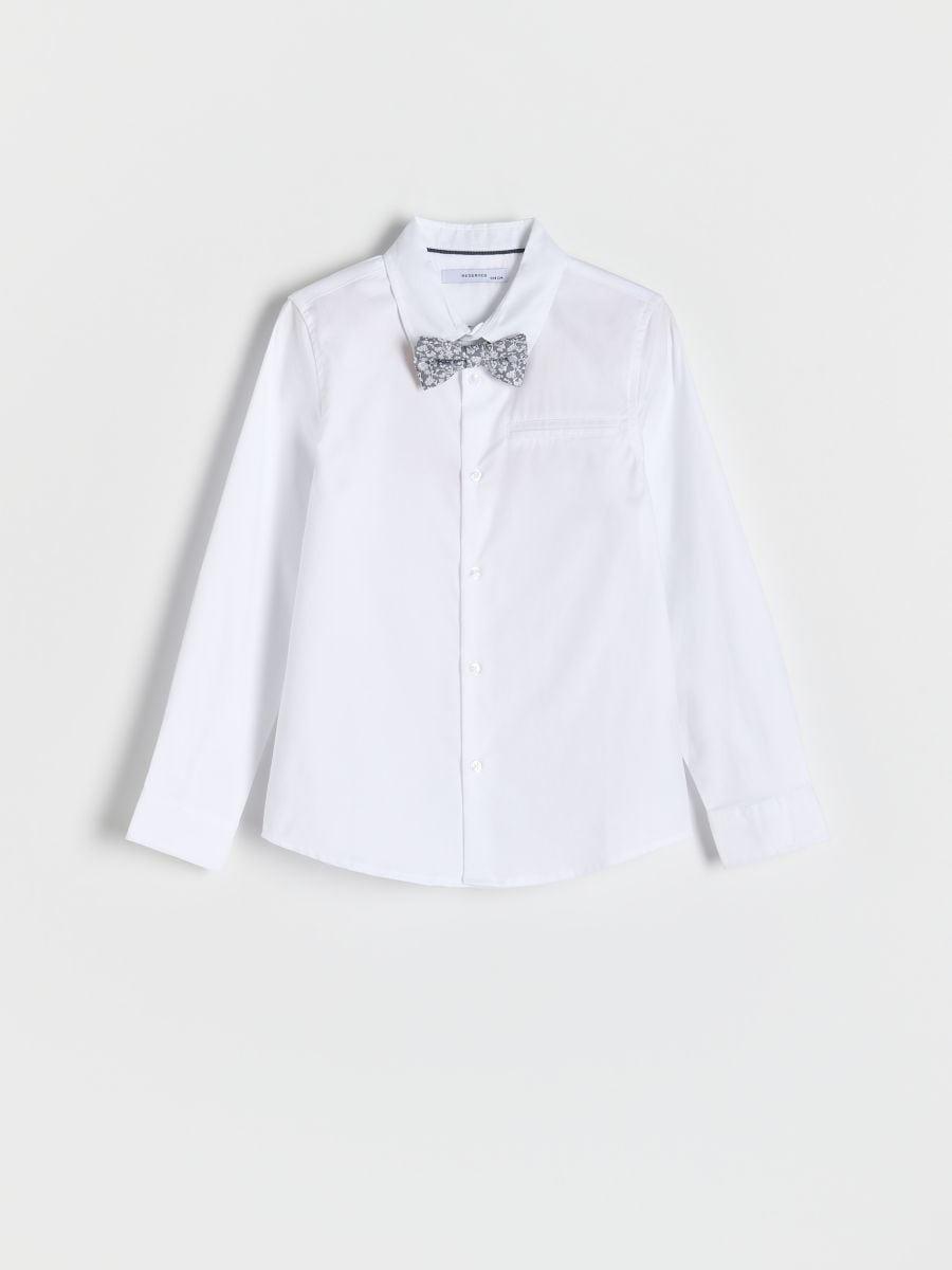 White Elegant Shirt With Bow Tie, White, medium