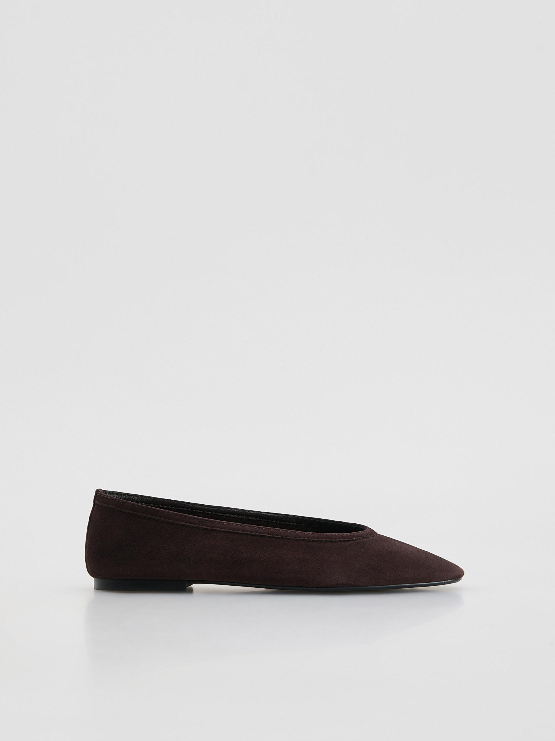 Brown Sheepskin Ballet Flats, Brown, medium