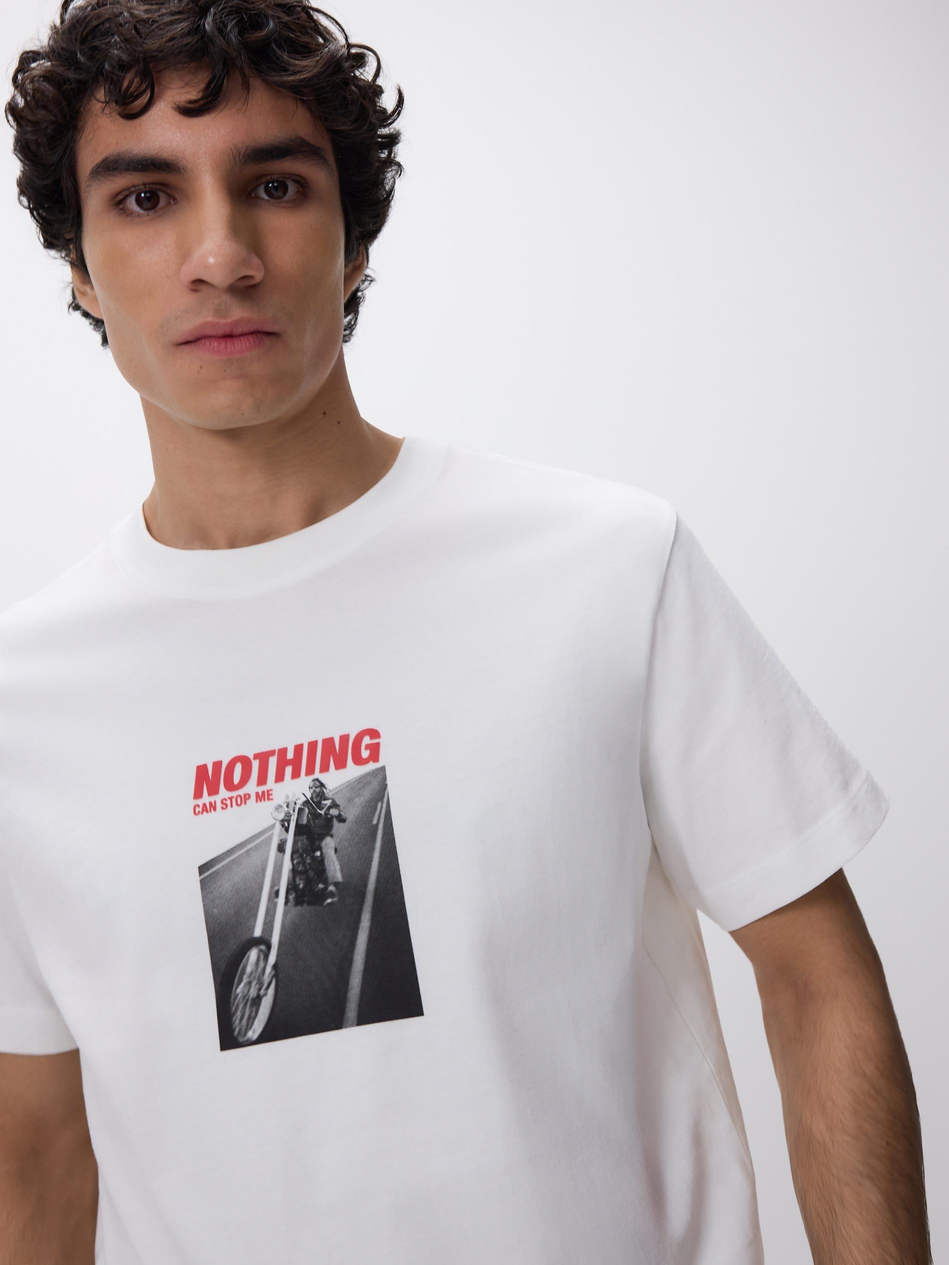 Cream Comfort Fit T-Shirt With Print, Ivory, medium