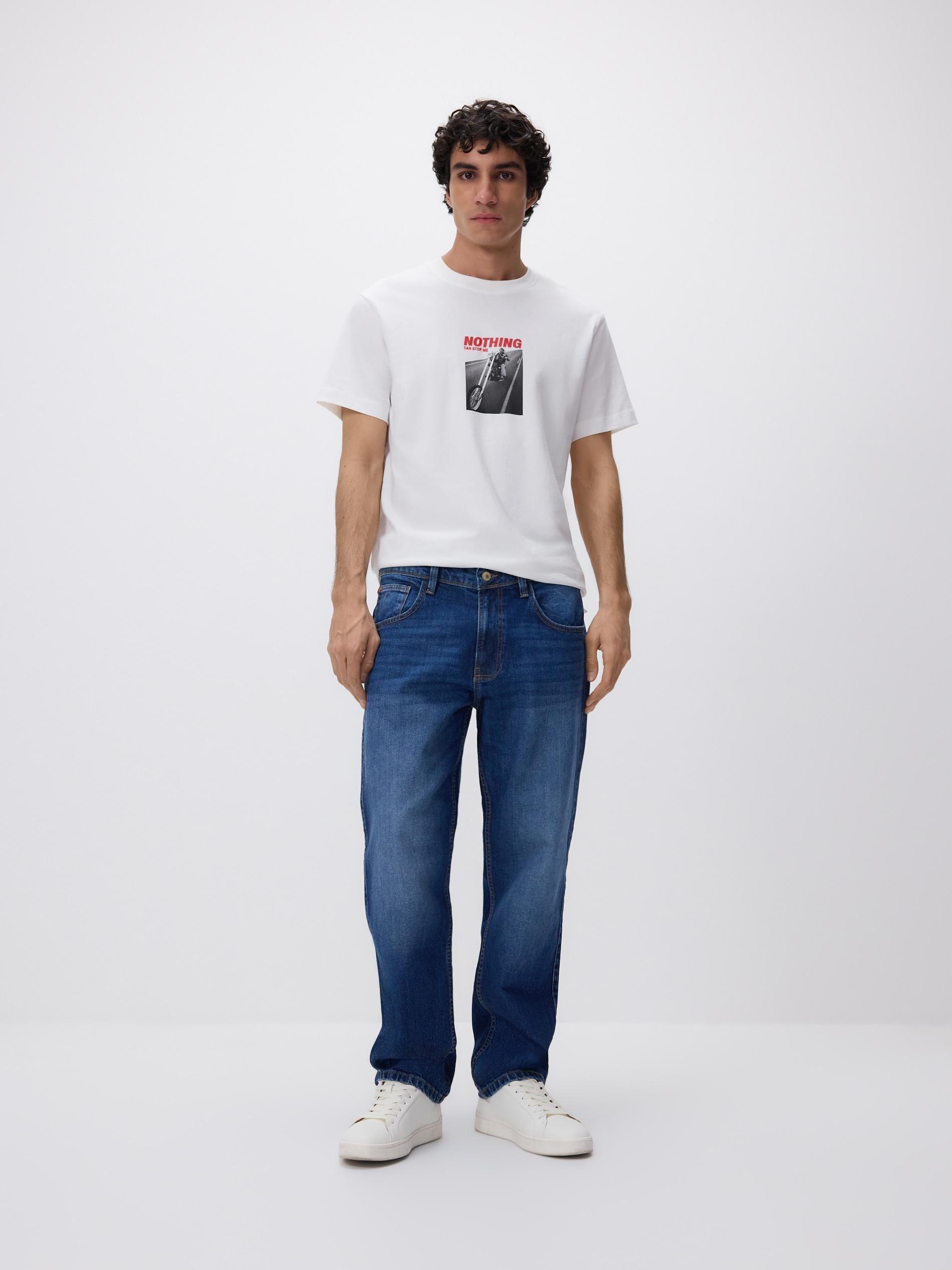 Cream Comfort Fit T-Shirt With Print, Ivory, medium