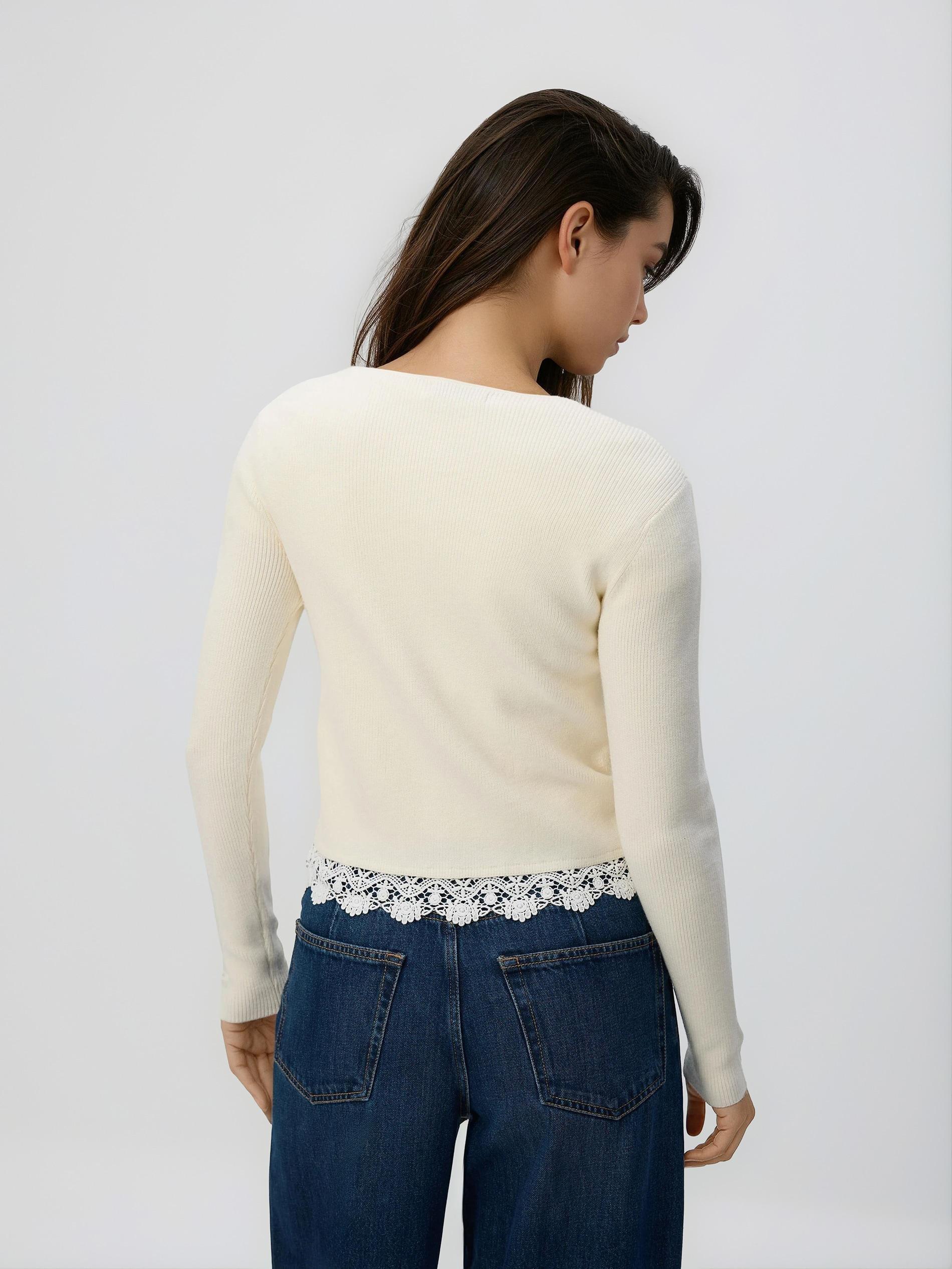 Beige Cardigan With Lace, Ivory, large image number 1