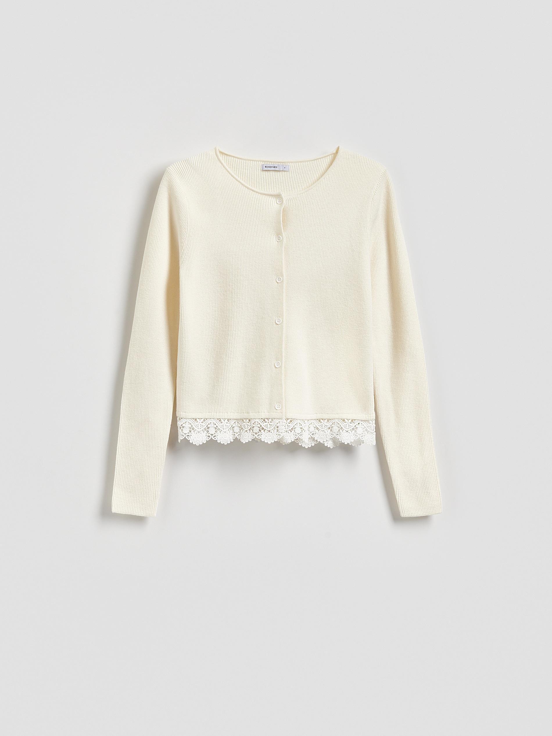 Beige Cardigan With Lace, Ivory, large image number 3