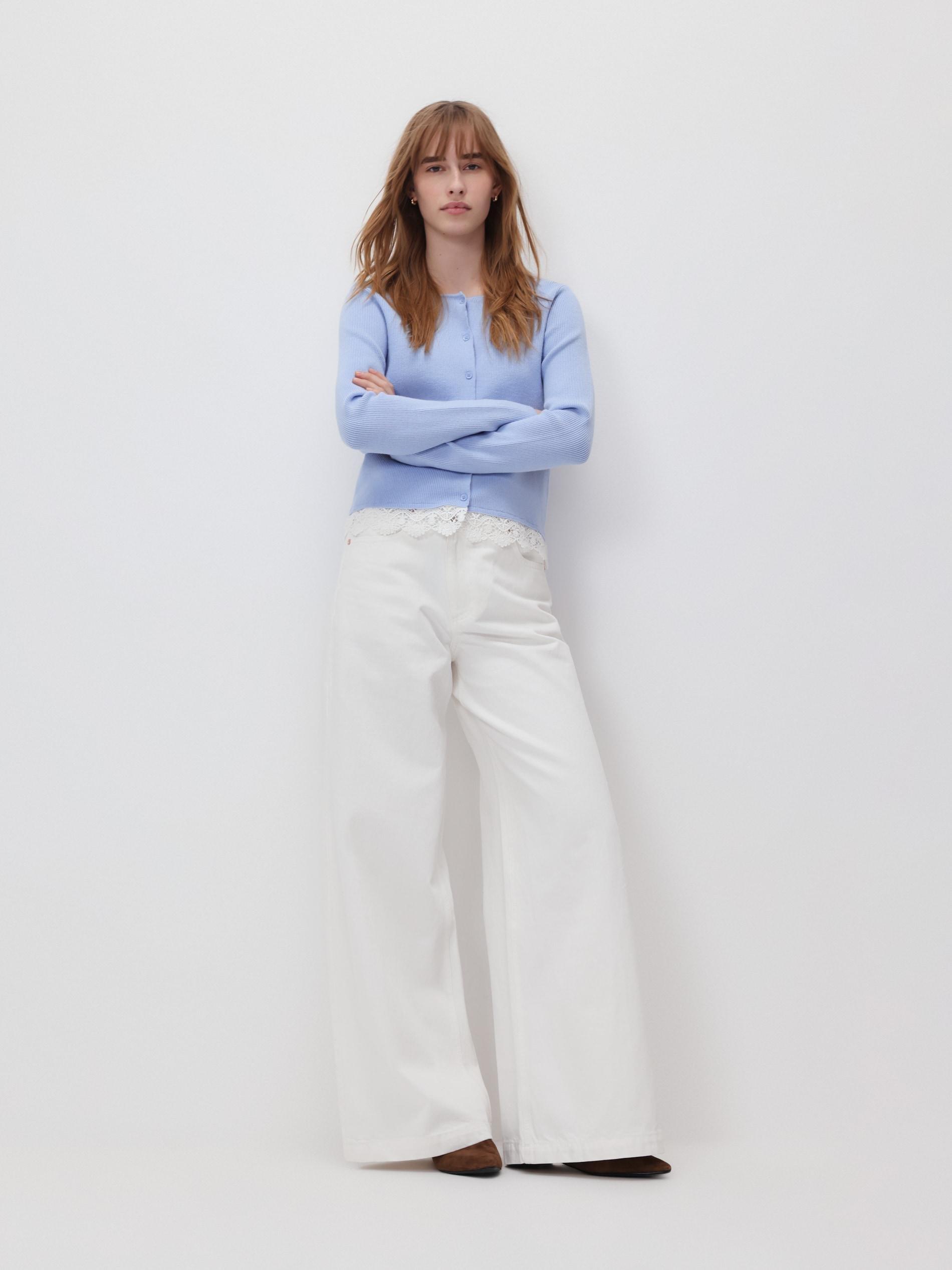 Blue Cardigan With Lace, Blue, medium