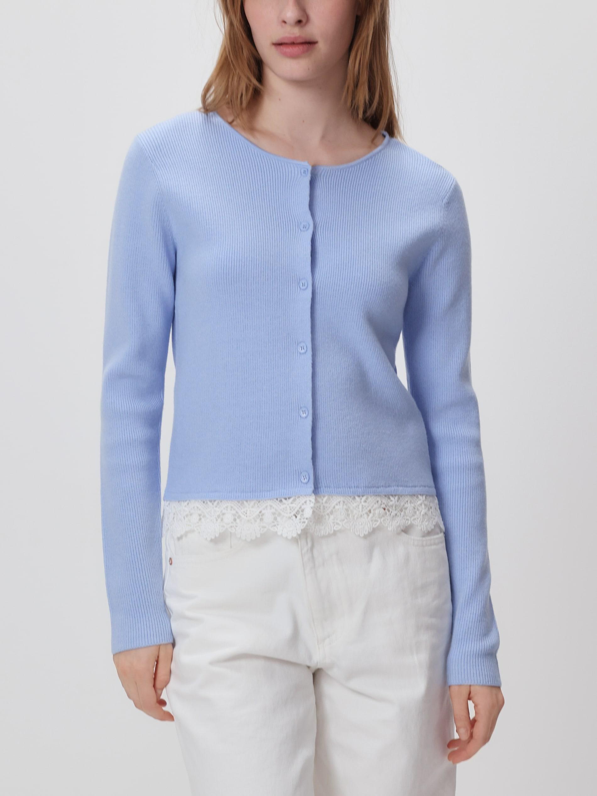 Blue Cardigan With Lace, Blue, medium