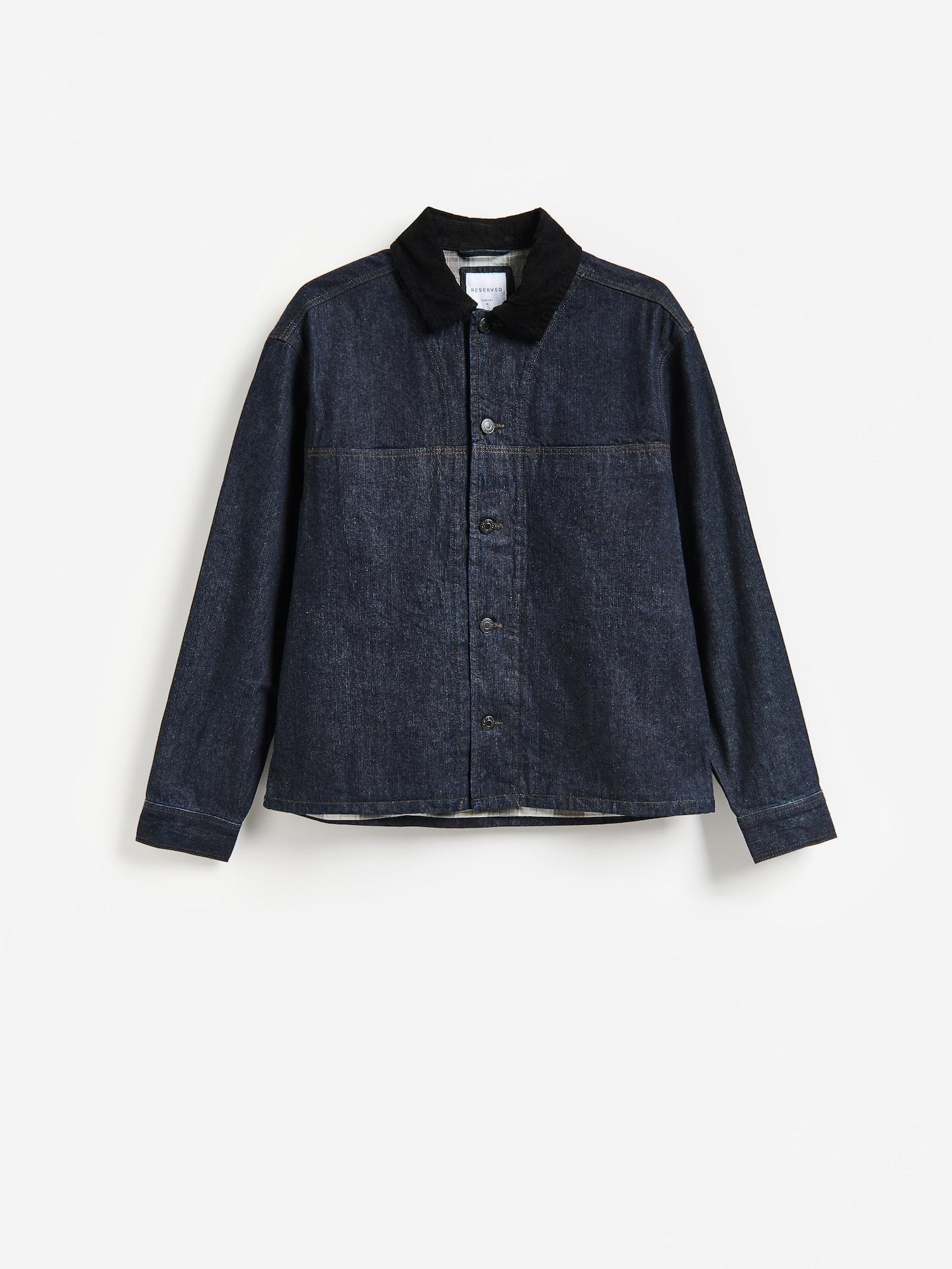 Navy Denim Jacket With Collar, Blue, medium