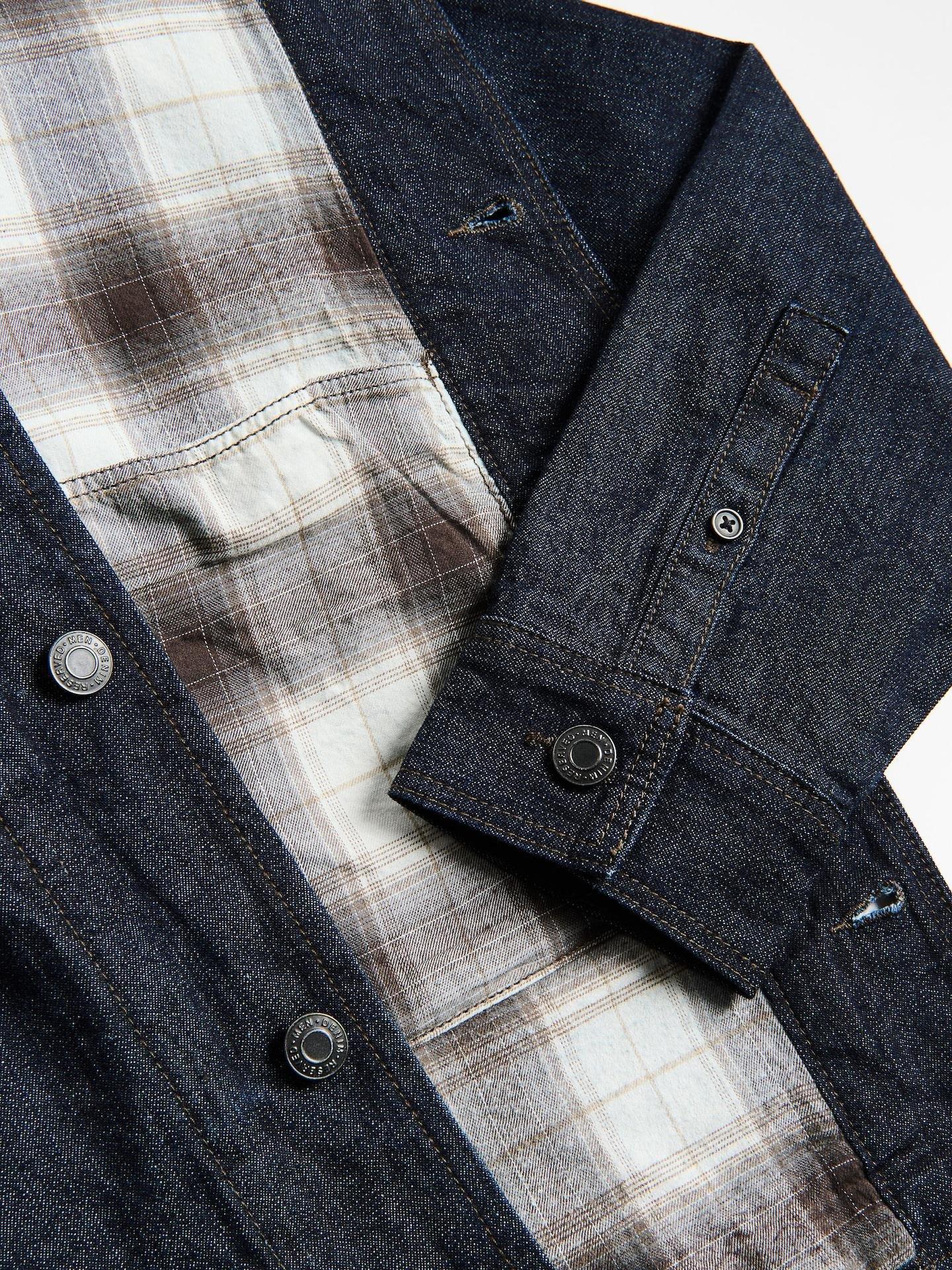 Navy Denim Jacket With Collar, Blue, medium