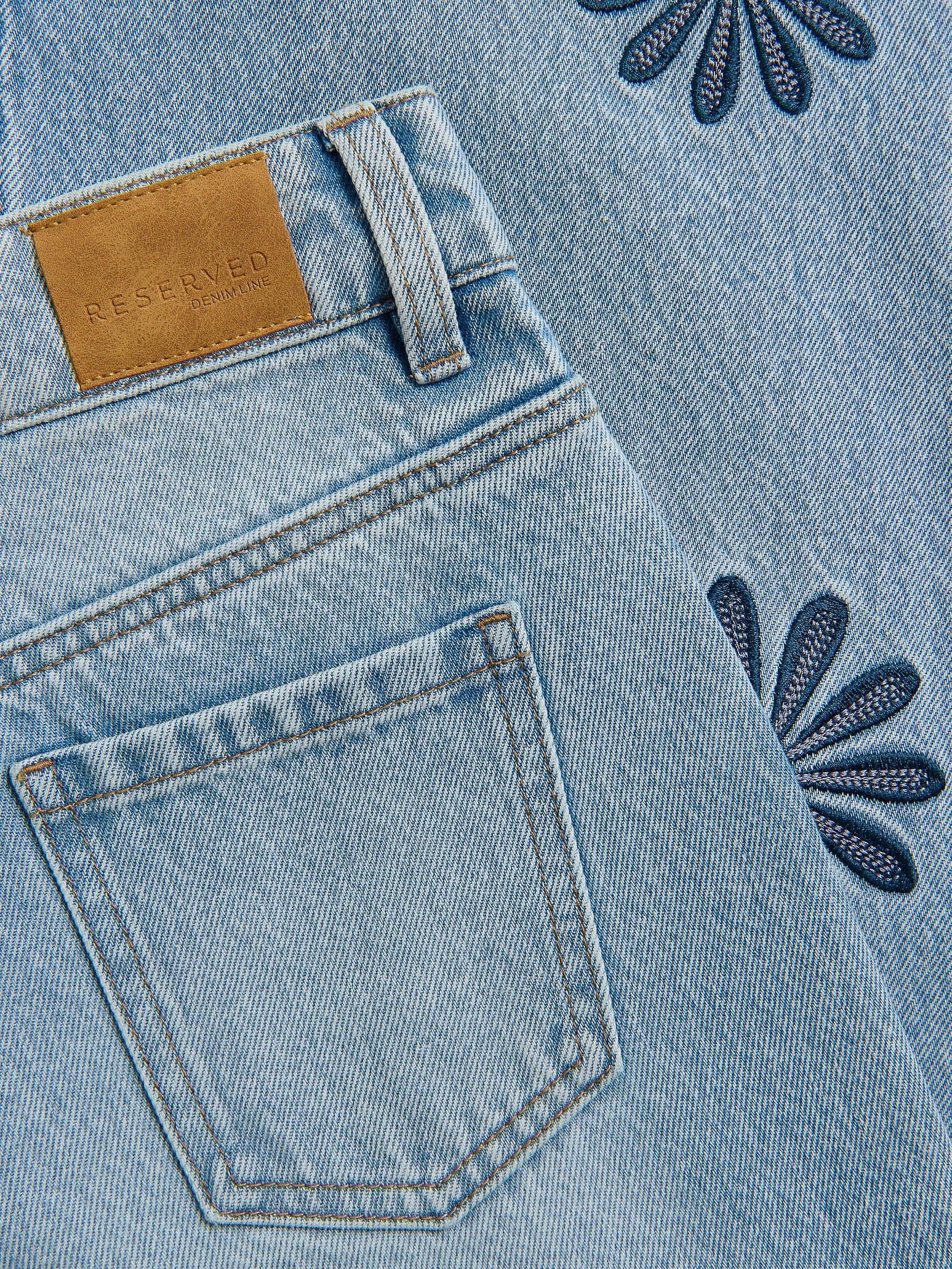 Blue Wide Leg Jeans With Embroidery Detailing, Blue, medium