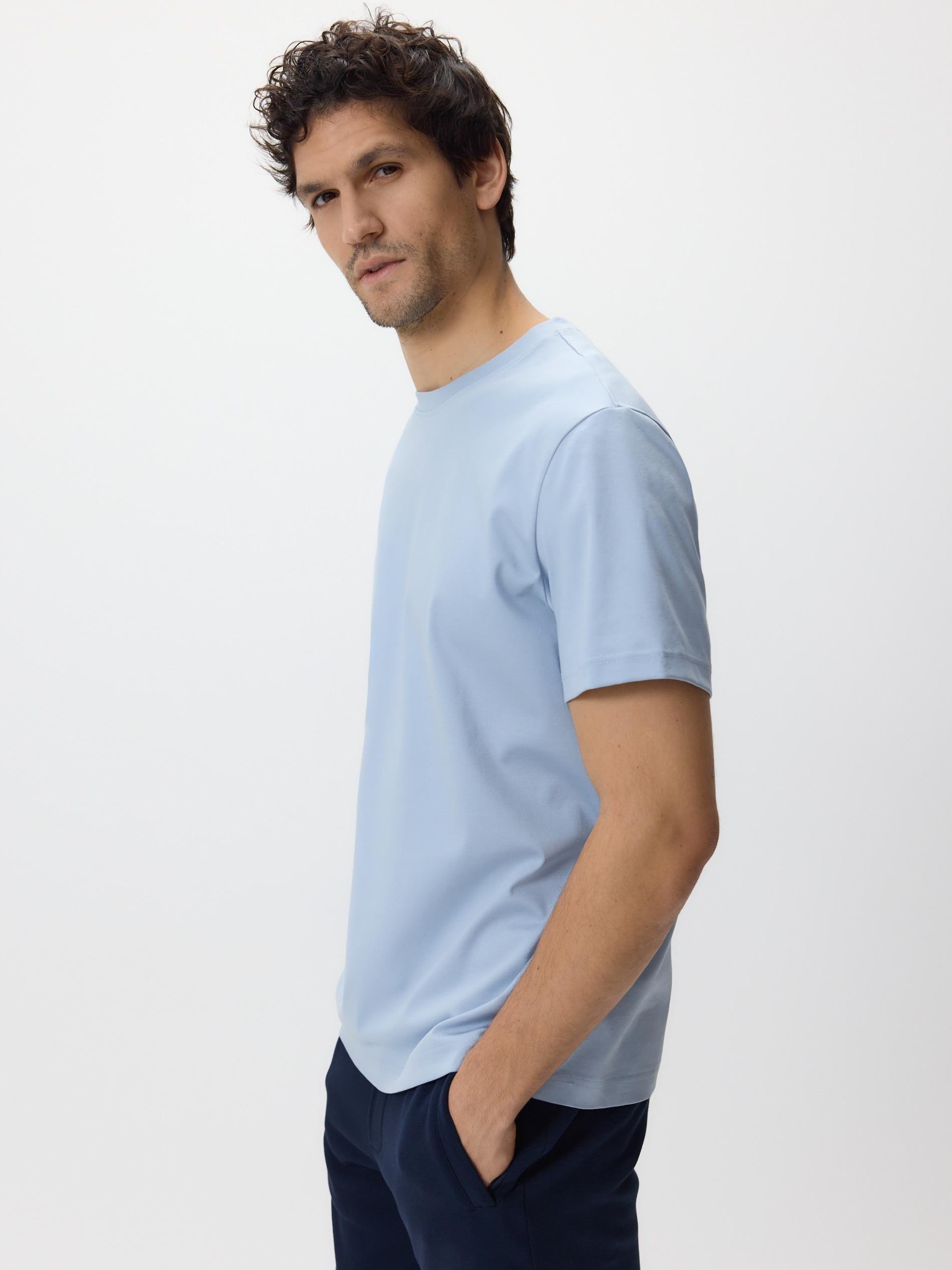 Blue Mercerised Organic Cotton Regular Fit T-Shirt, Blue, medium