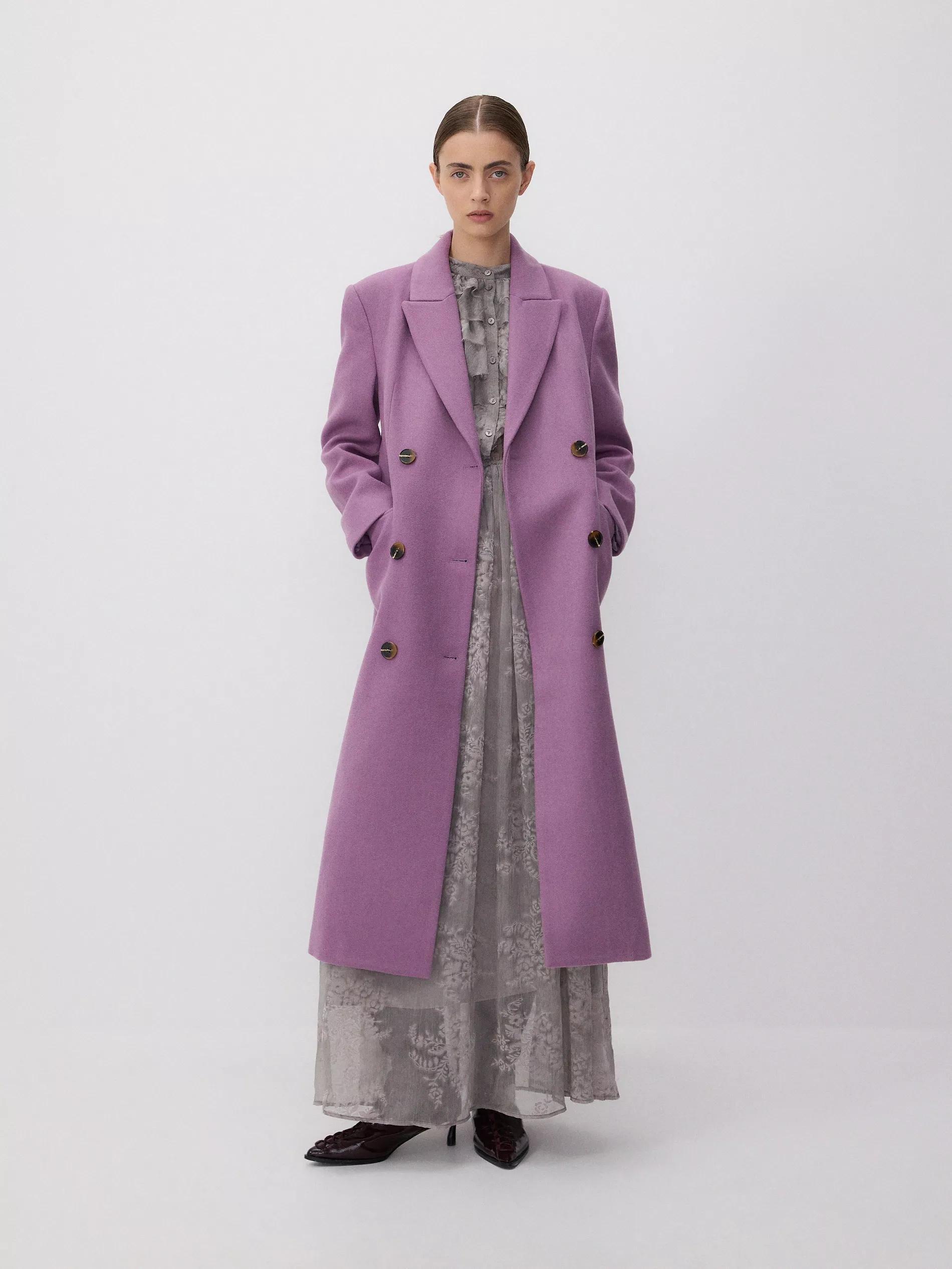 Maroon Double-Breasted Coat With High Wool Content, , large image number 0