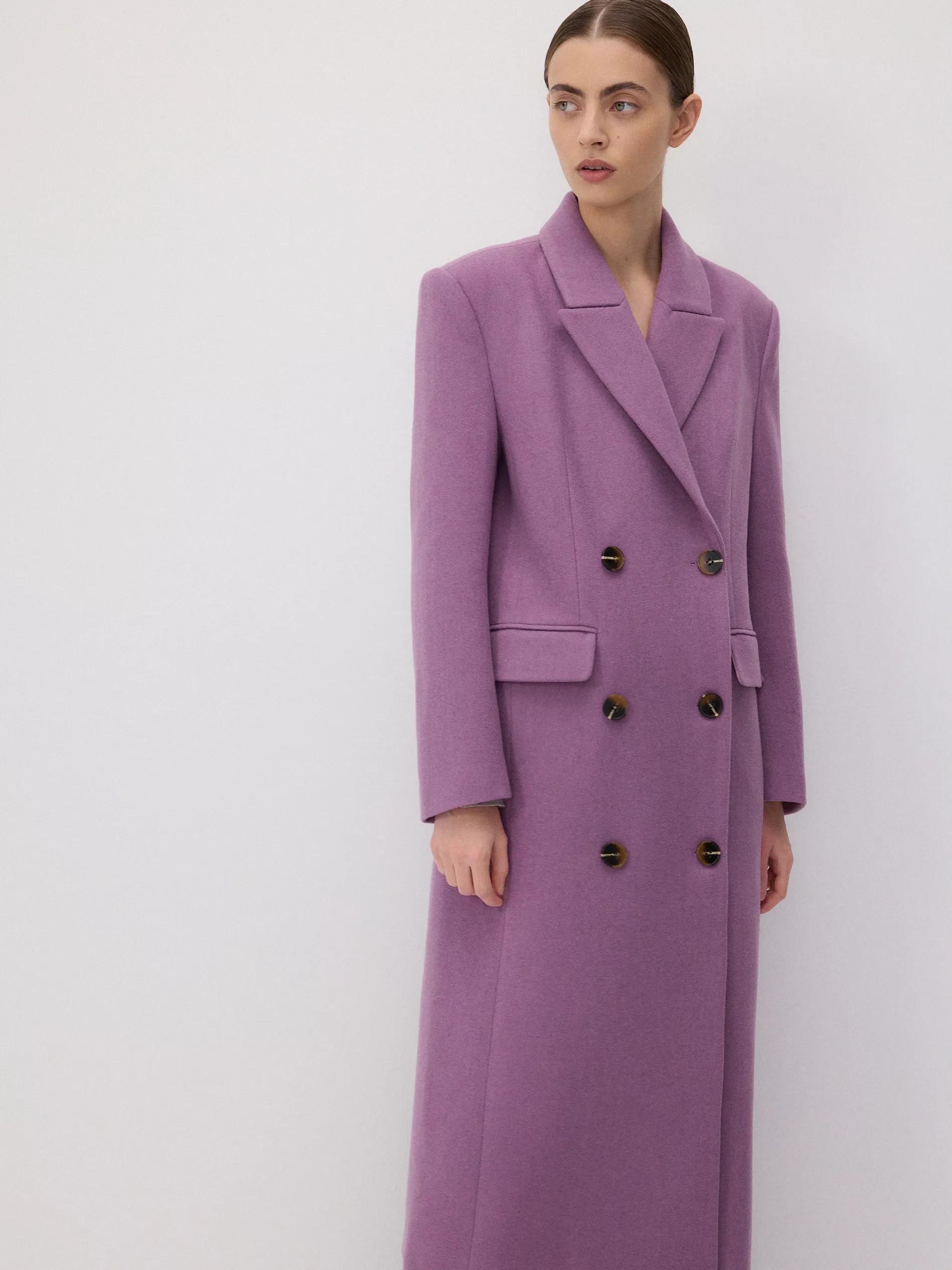 Maroon Double-Breasted Coat With High Wool Content, , large image number 3