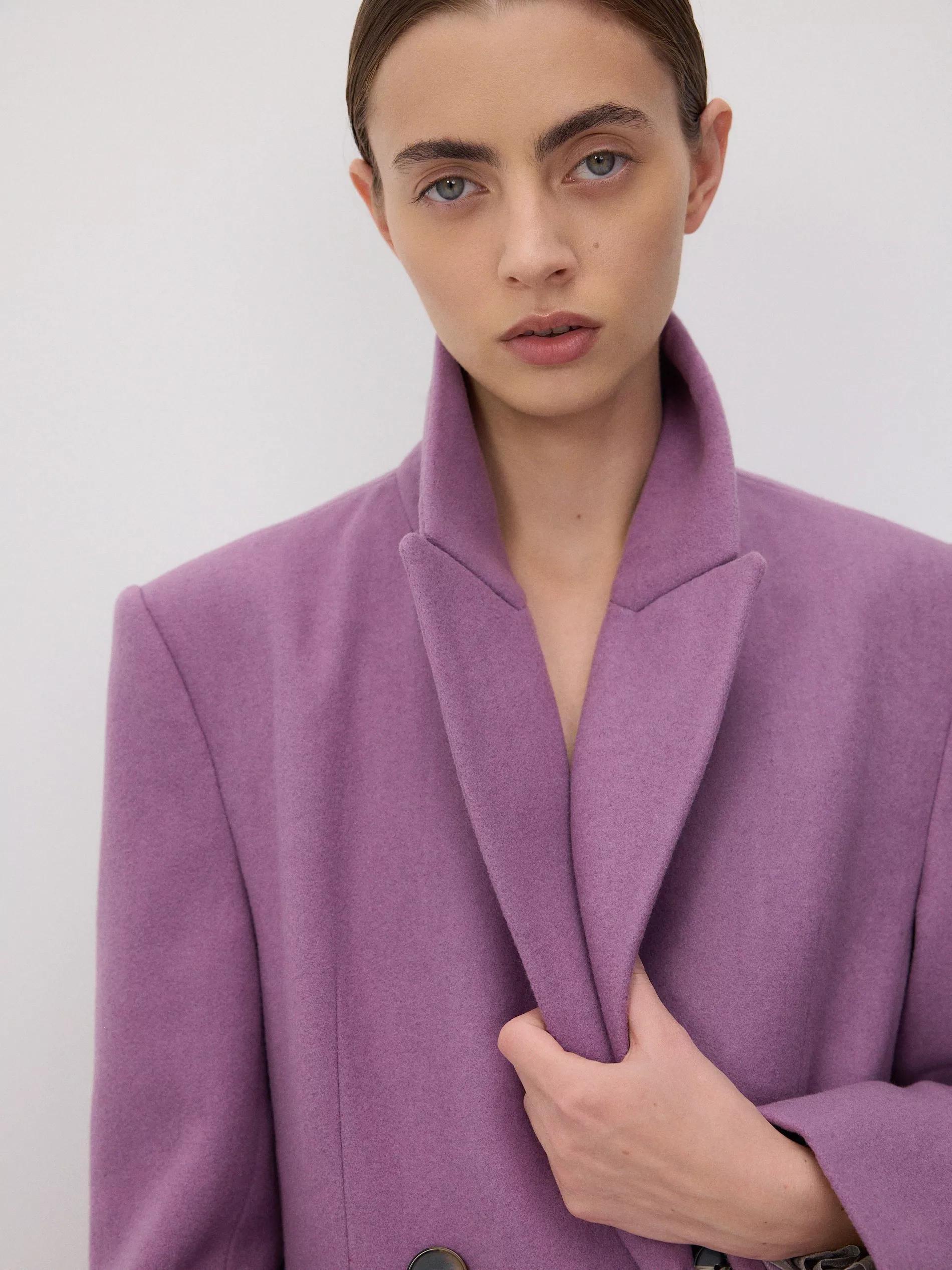 Maroon Double-Breasted Coat With High Wool Content, , large image number 4