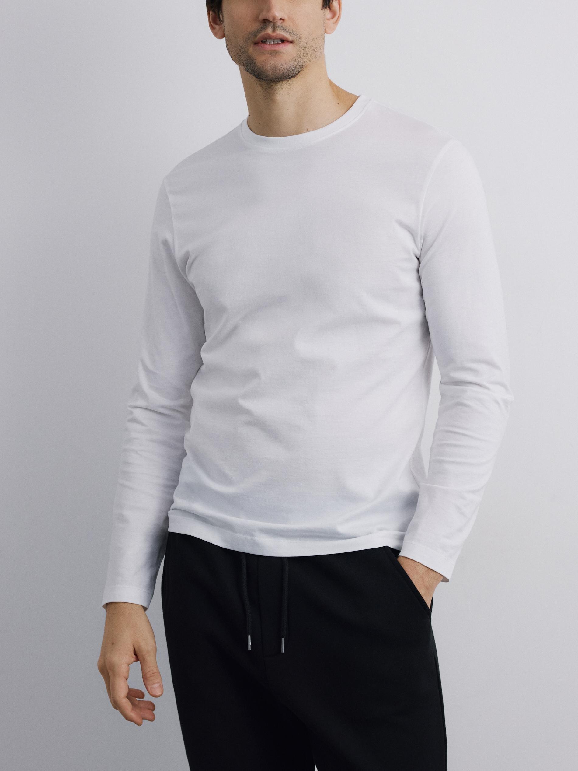 White Mercerised Cotton Rich Long Sleeve T-Shirt, White, medium