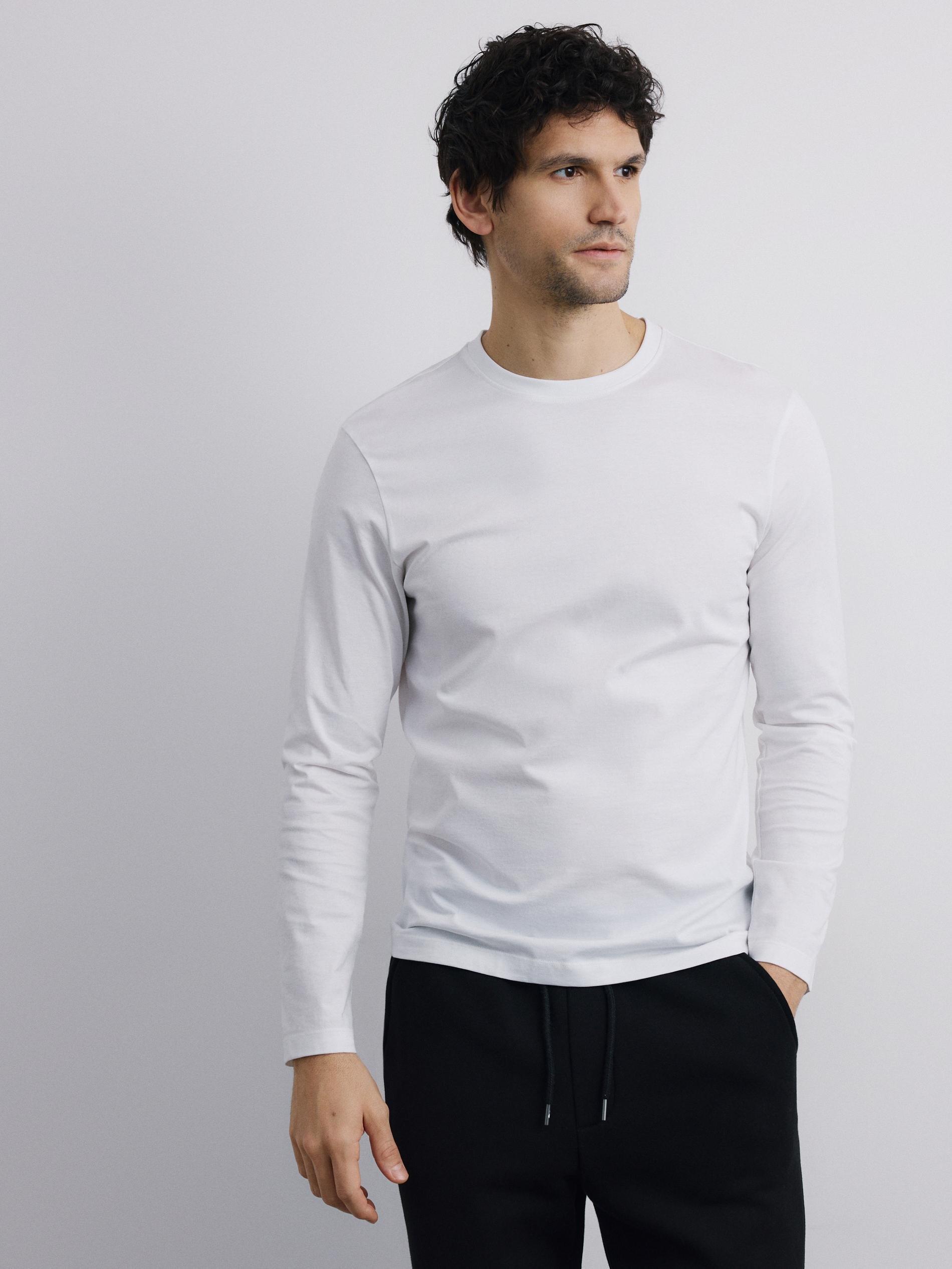 White Mercerised Cotton Rich Long Sleeve T-Shirt, White, large image number 1