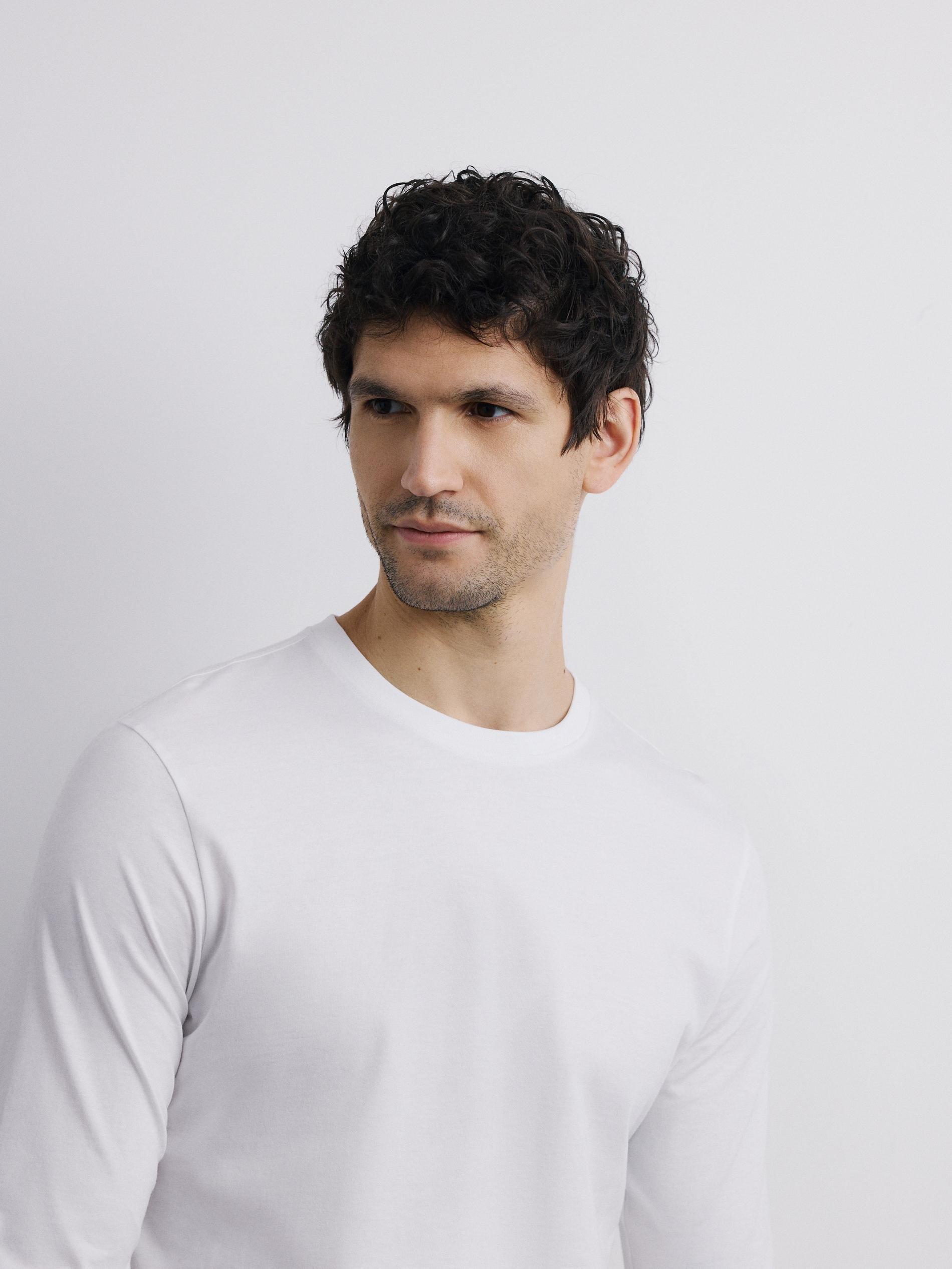 White Mercerised Cotton Rich Long Sleeve T-Shirt, White, medium