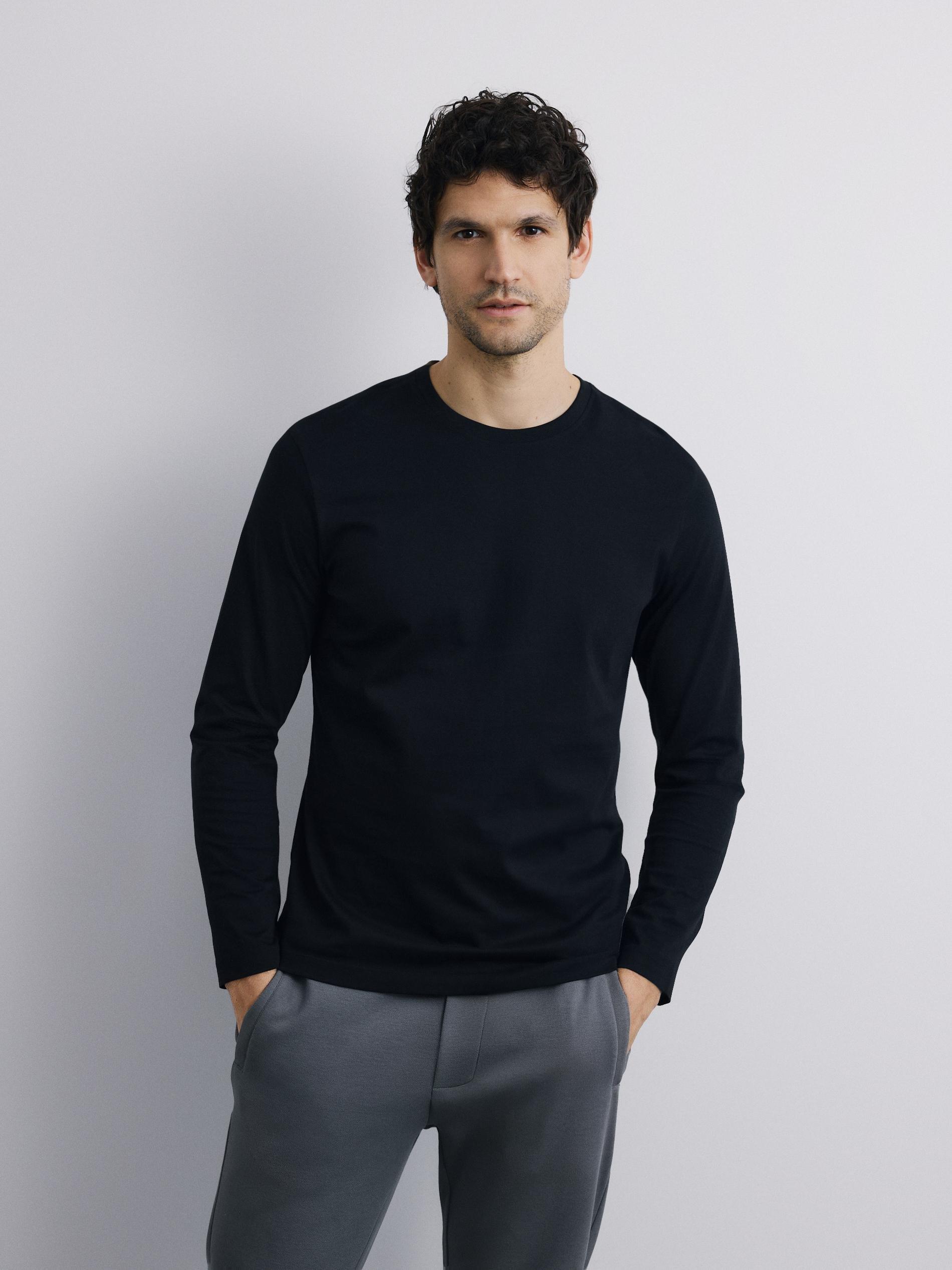 Black Mercerised Cotton Rich Long Sleeve T-Shirt, Black, large image number 0