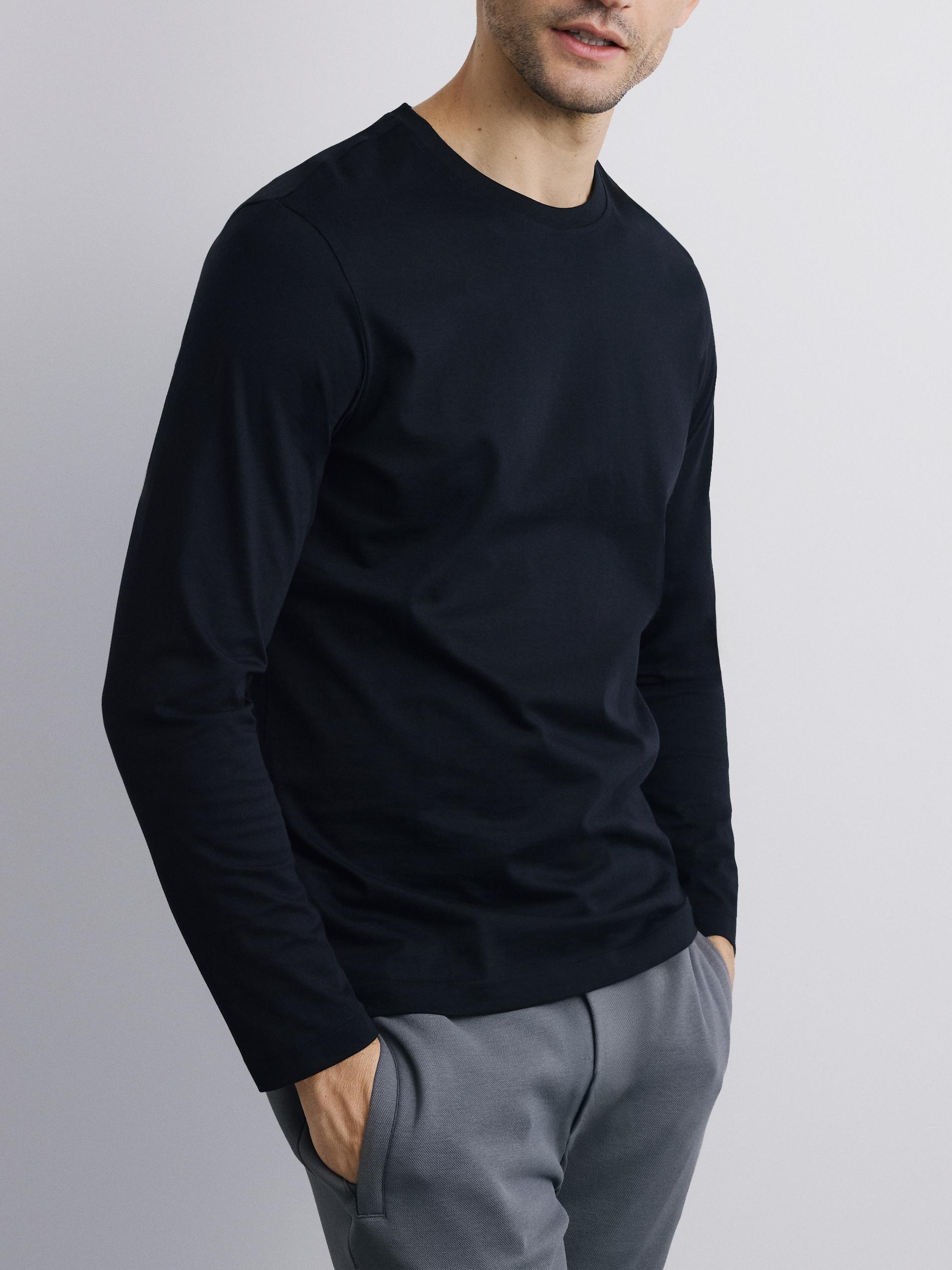 Black Mercerised Cotton Rich Long Sleeve T-Shirt, Black, large image number 1