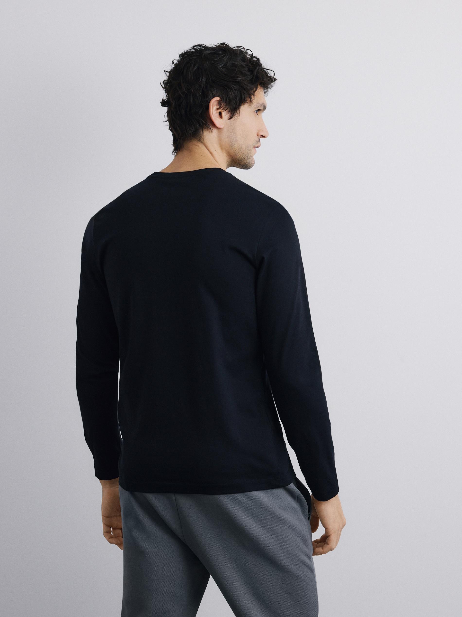 Black Mercerised Cotton Rich Long Sleeve T-Shirt, Black, large image number 4