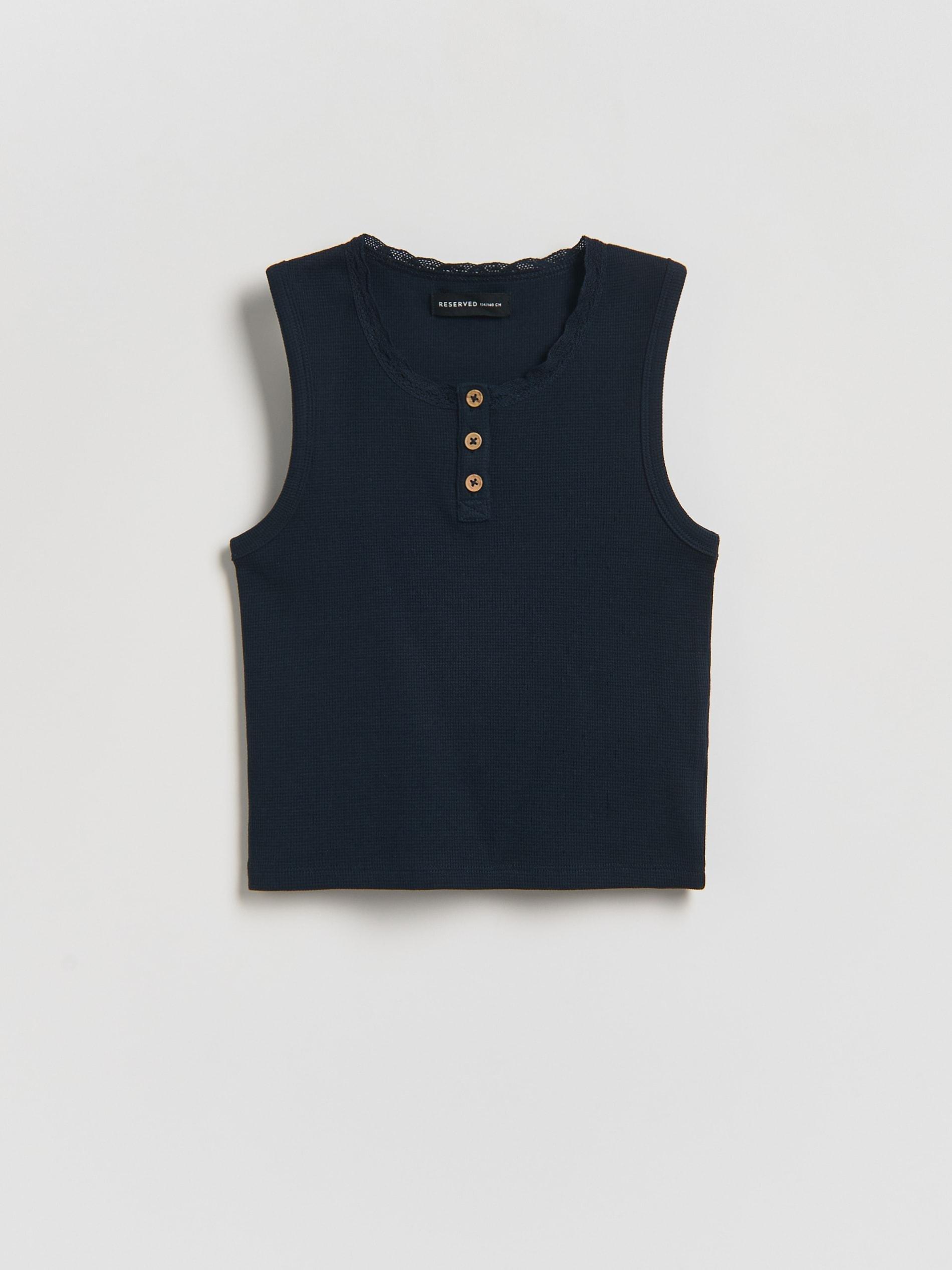 Navy Cotton Top With Buttons, Navy, large image number 0