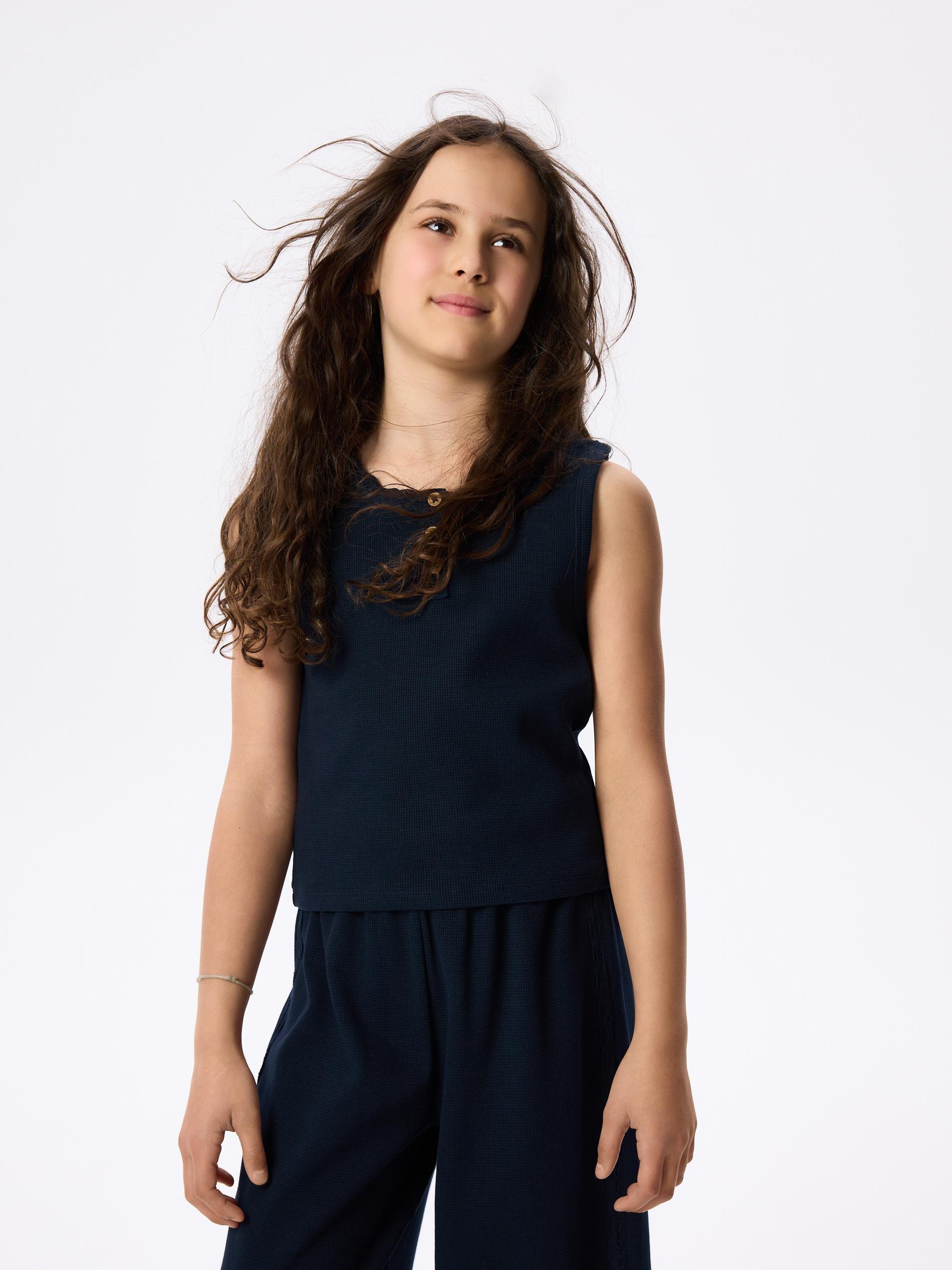 Navy Cotton Top With Buttons, Navy, large image number 2