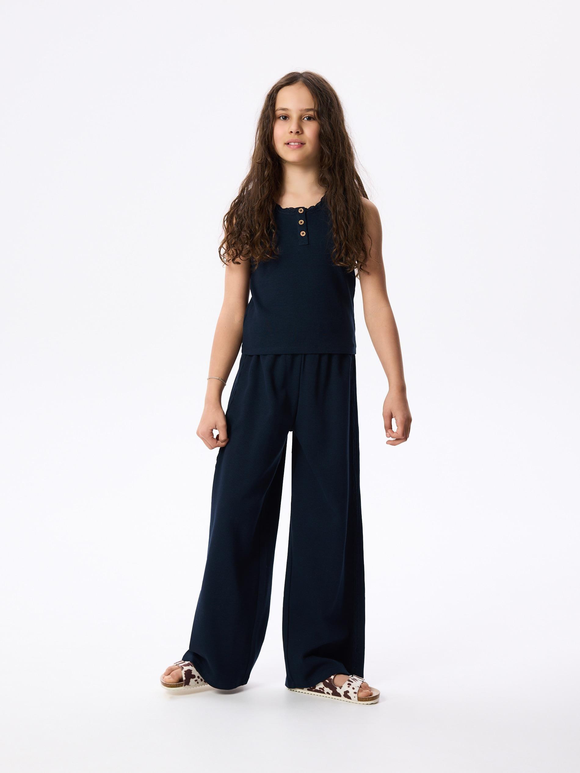 Navy Cotton Top With Buttons, Navy, large image number 4