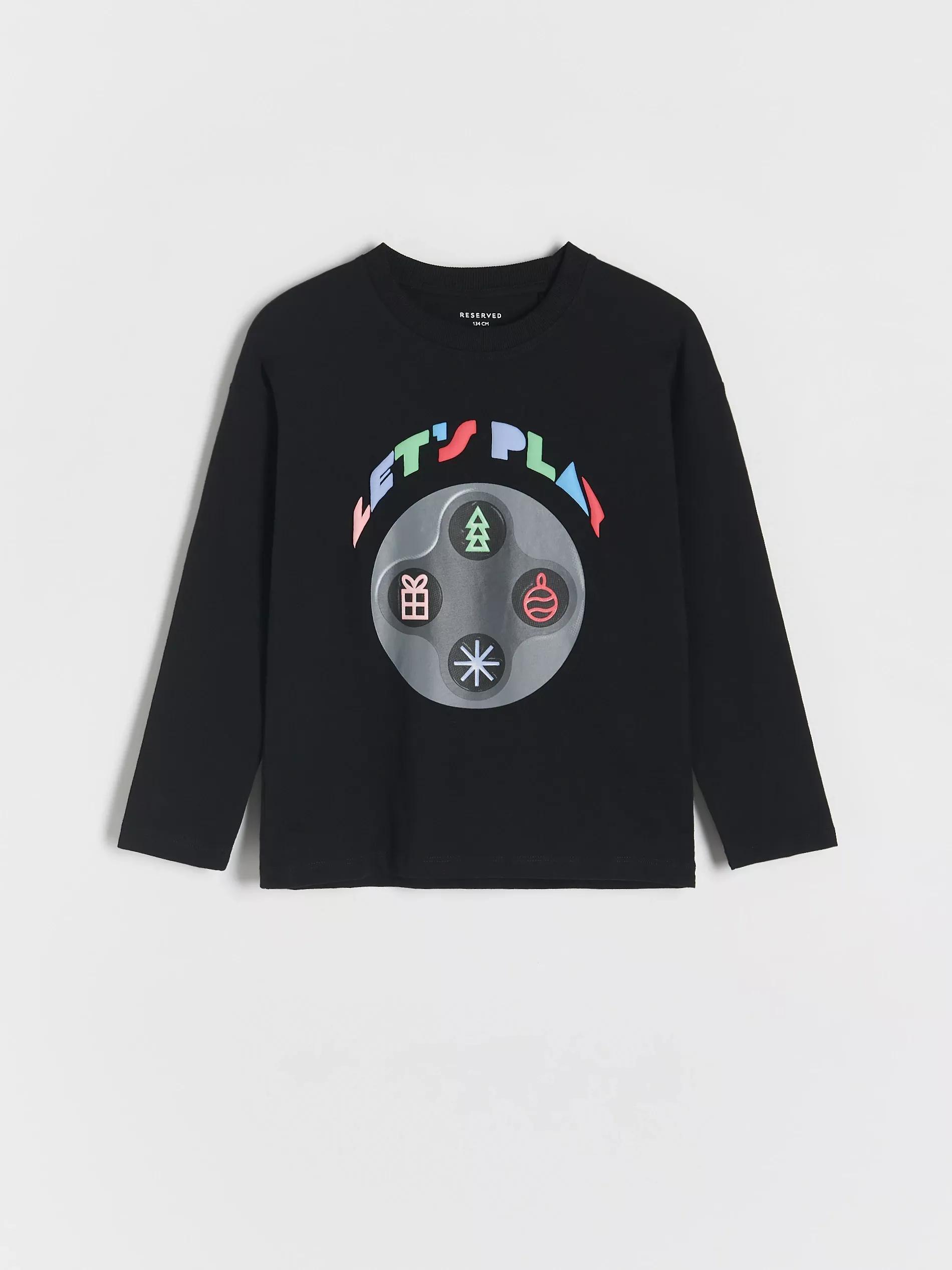 Black Printed Long Sleeve T-Shirt, Kids Boys, , large image number 1