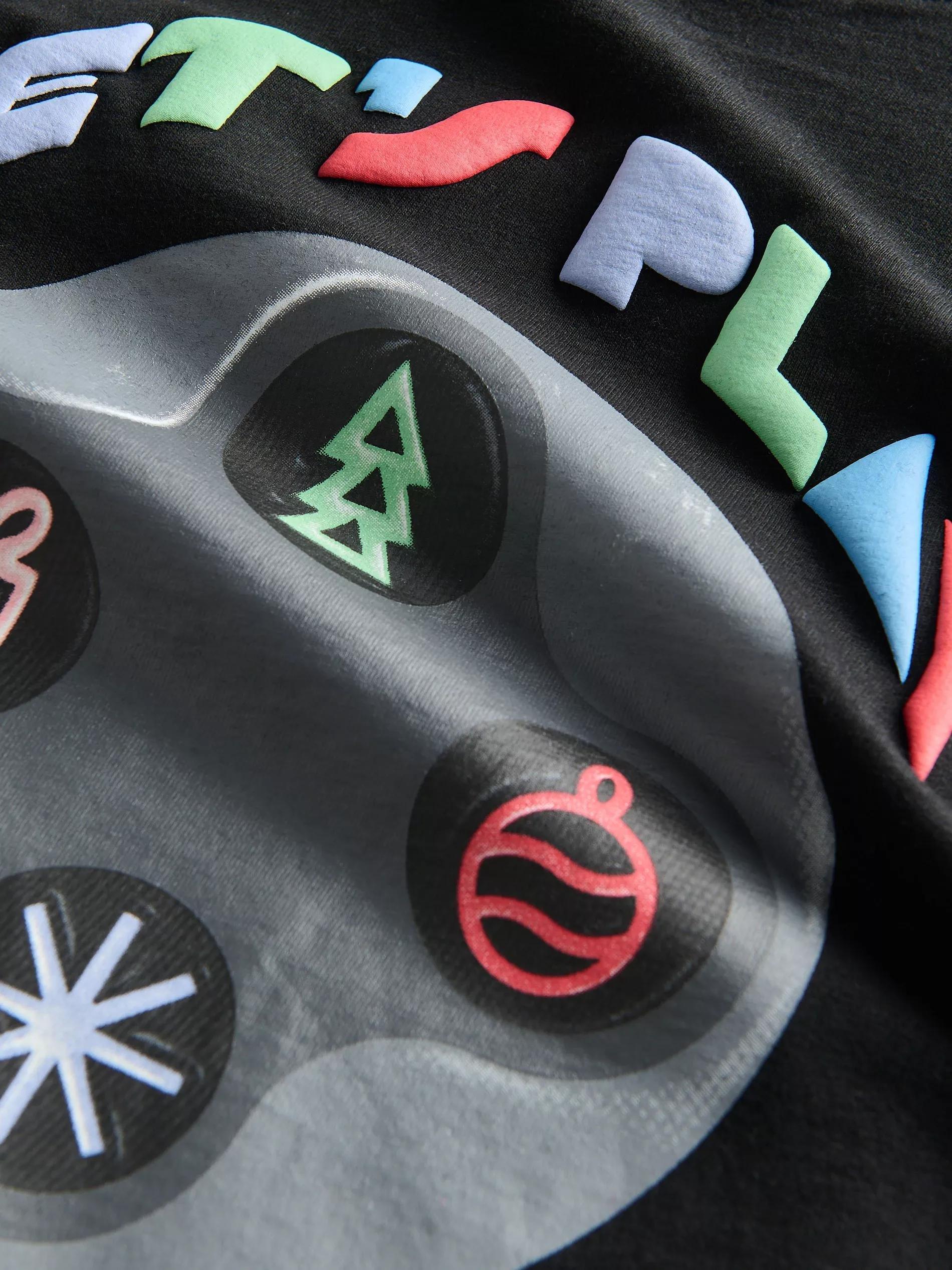 Black Printed Long Sleeve T-Shirt, Kids Boys, , large image number 2