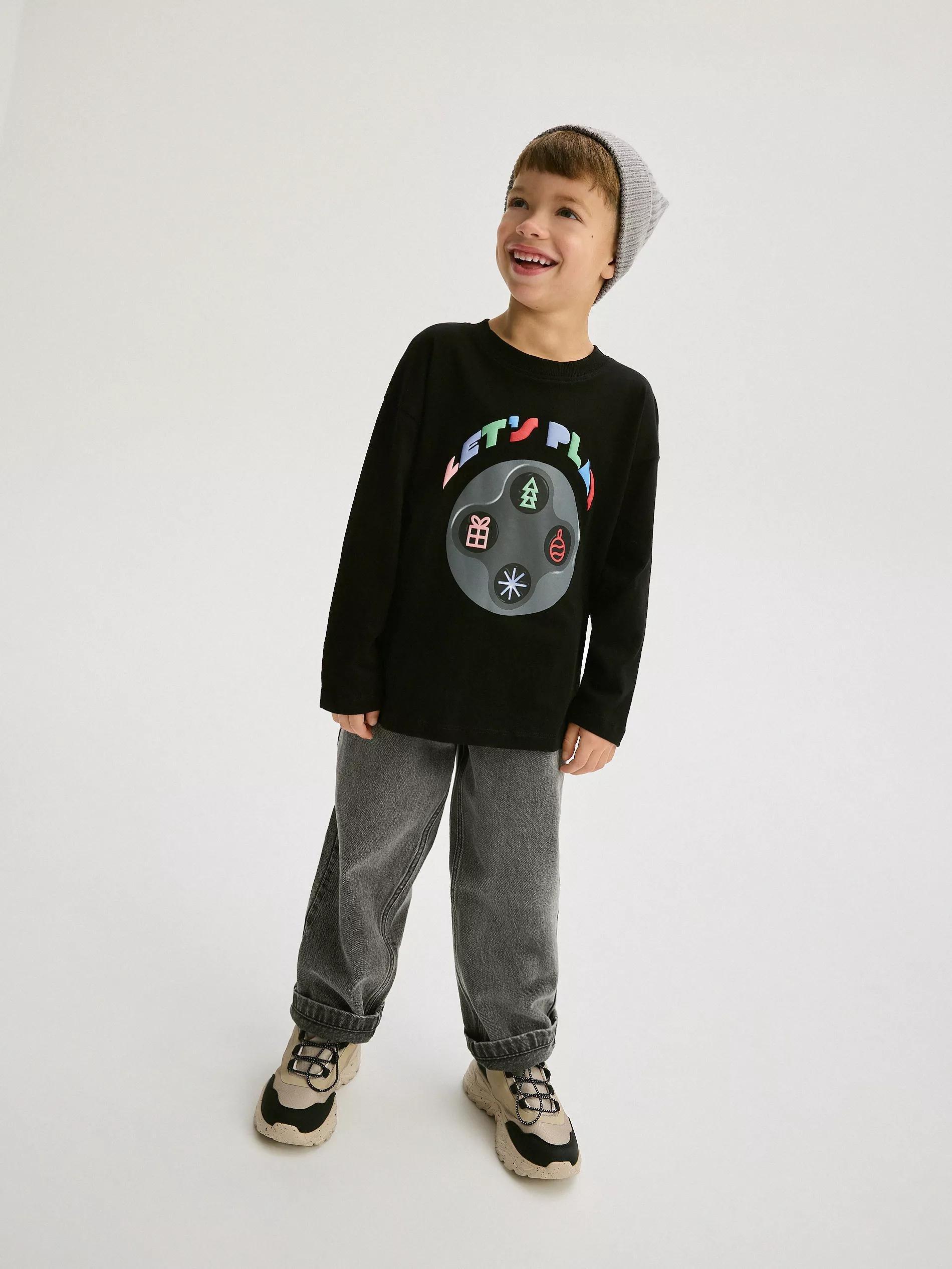 Black Printed Long Sleeve T-Shirt, Kids Boys, , large image number 3