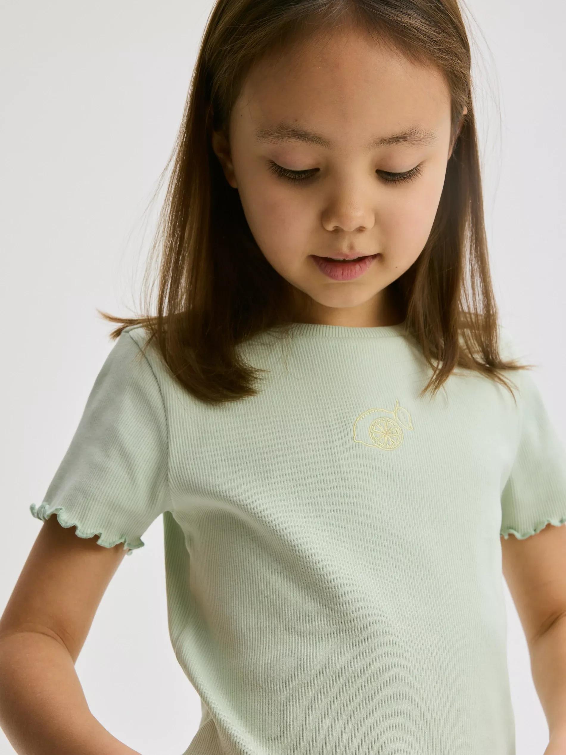Green Rib Knit T-Shirt With Embroidery Detail, , large image number 0