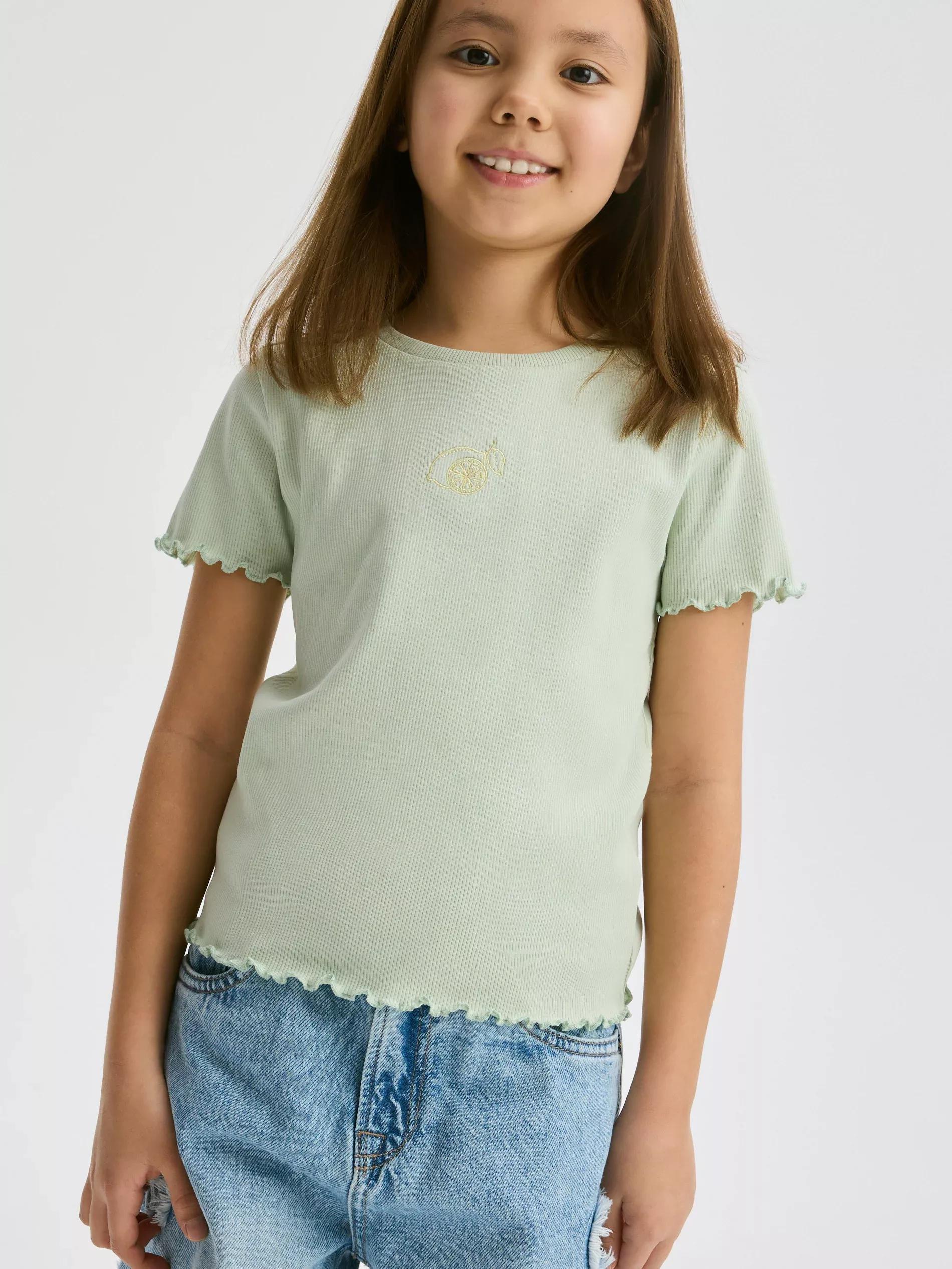 Green Rib Knit T-Shirt With Embroidery Detail, , large image number 3