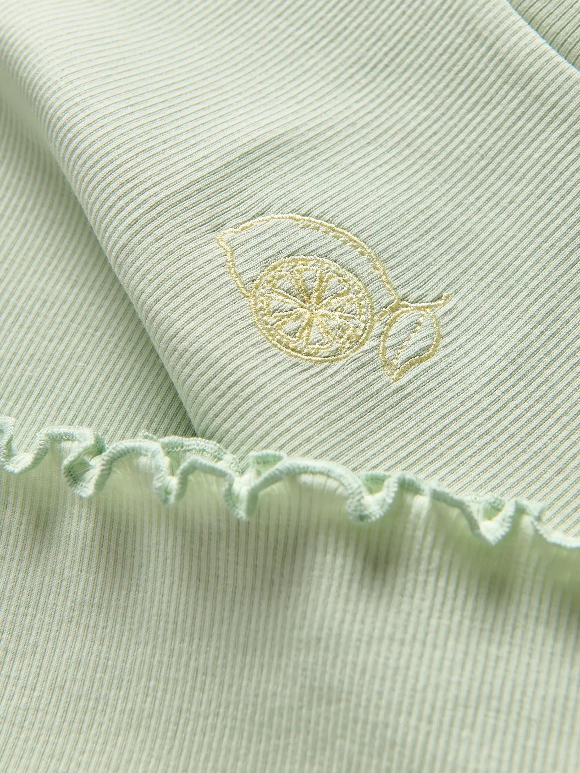 Green Rib Knit T-Shirt With Embroidery Detail, , large image number 4