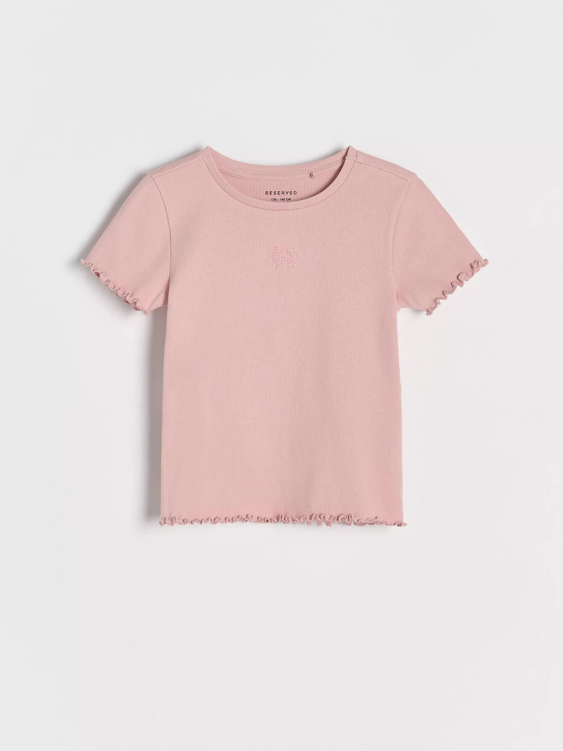 Pink Rib Knit T-Shirt With Embroidery Detail, , large image number 1