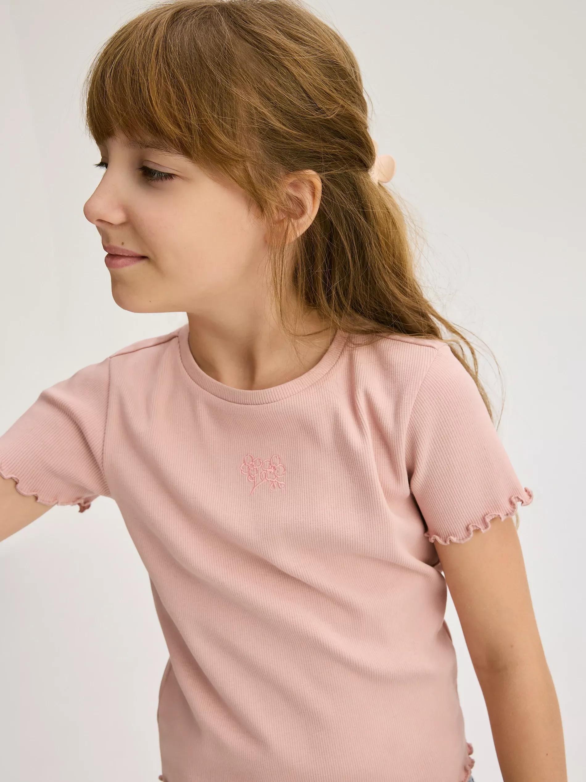 Pink Rib Knit T-Shirt With Embroidery Detail, , large image number 2