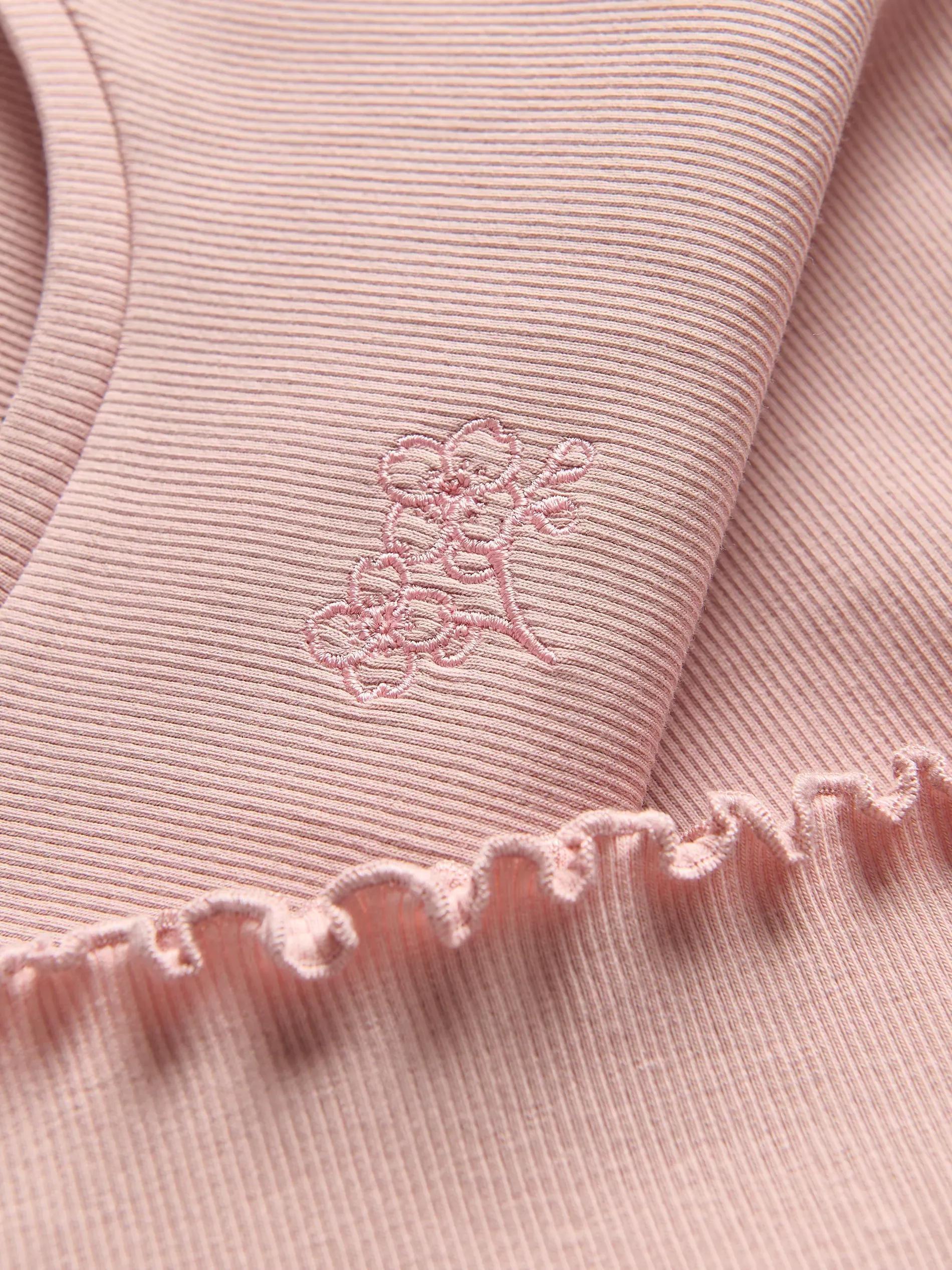Pink Rib Knit T-Shirt With Embroidery Detail, , large image number 3