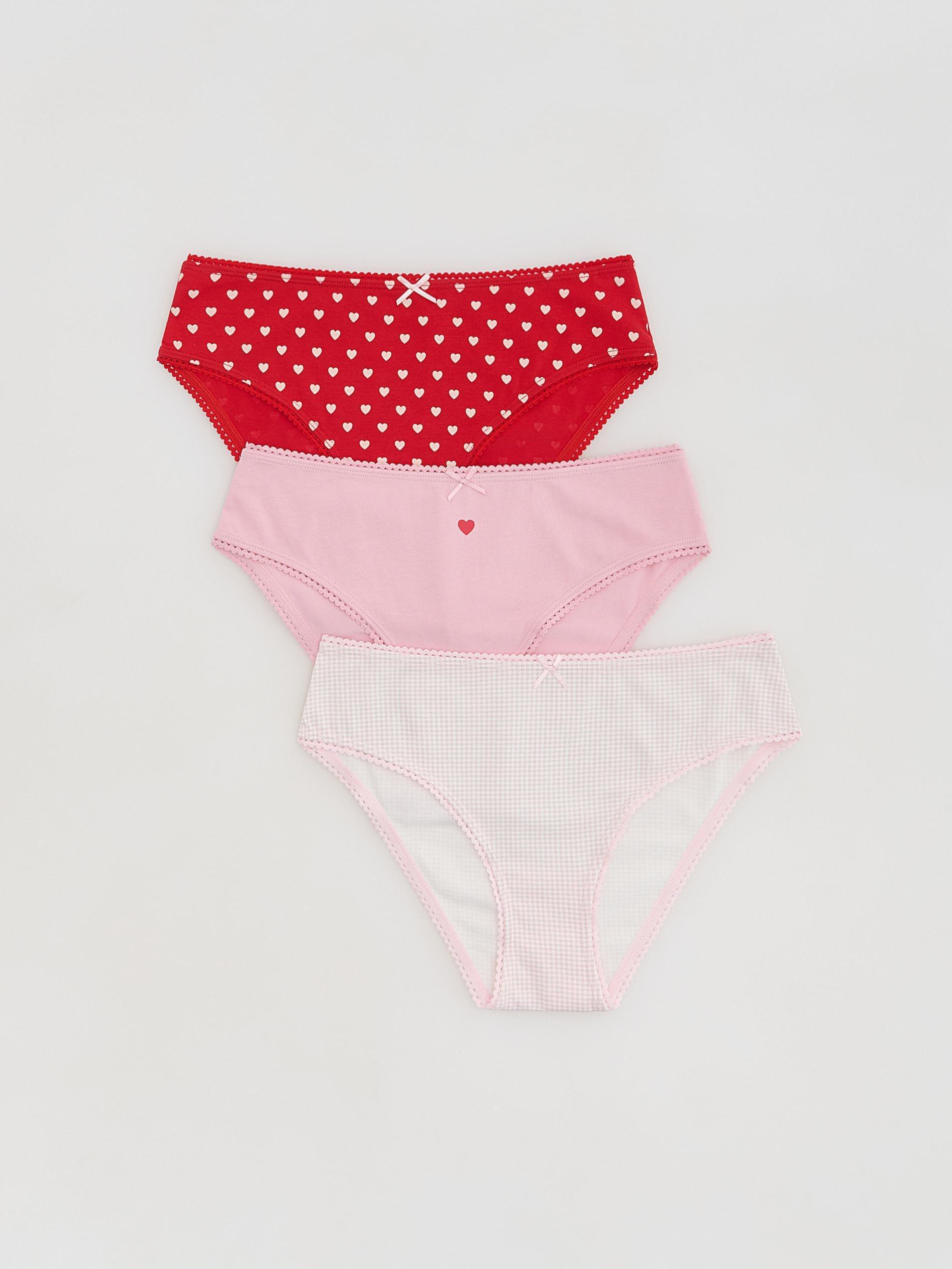 Pink Patterned Bikini Briefs 3 Pack, Pink, medium