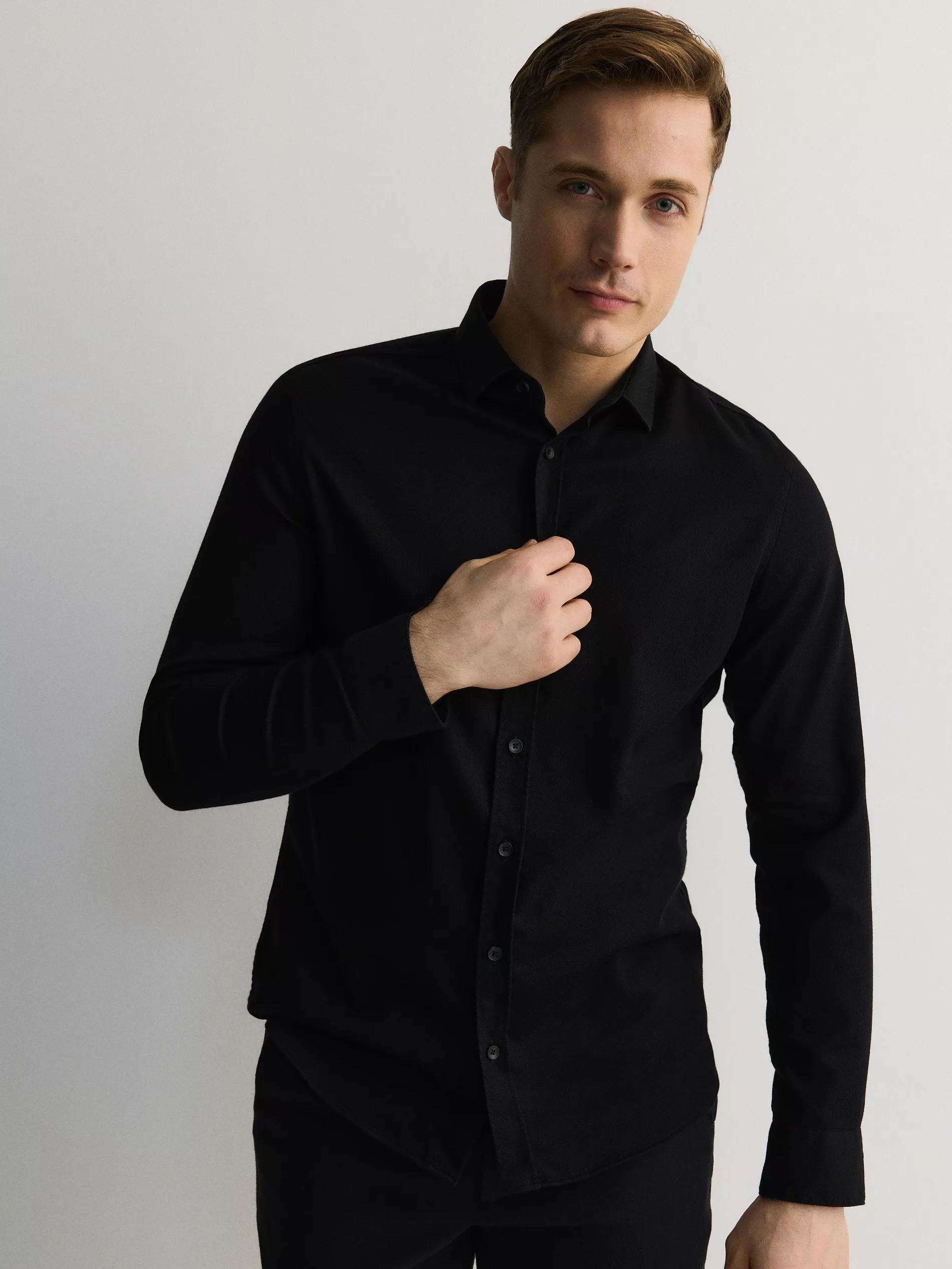 Black Super Slim Fit Shirt With High Cotton Content, , large image number 0