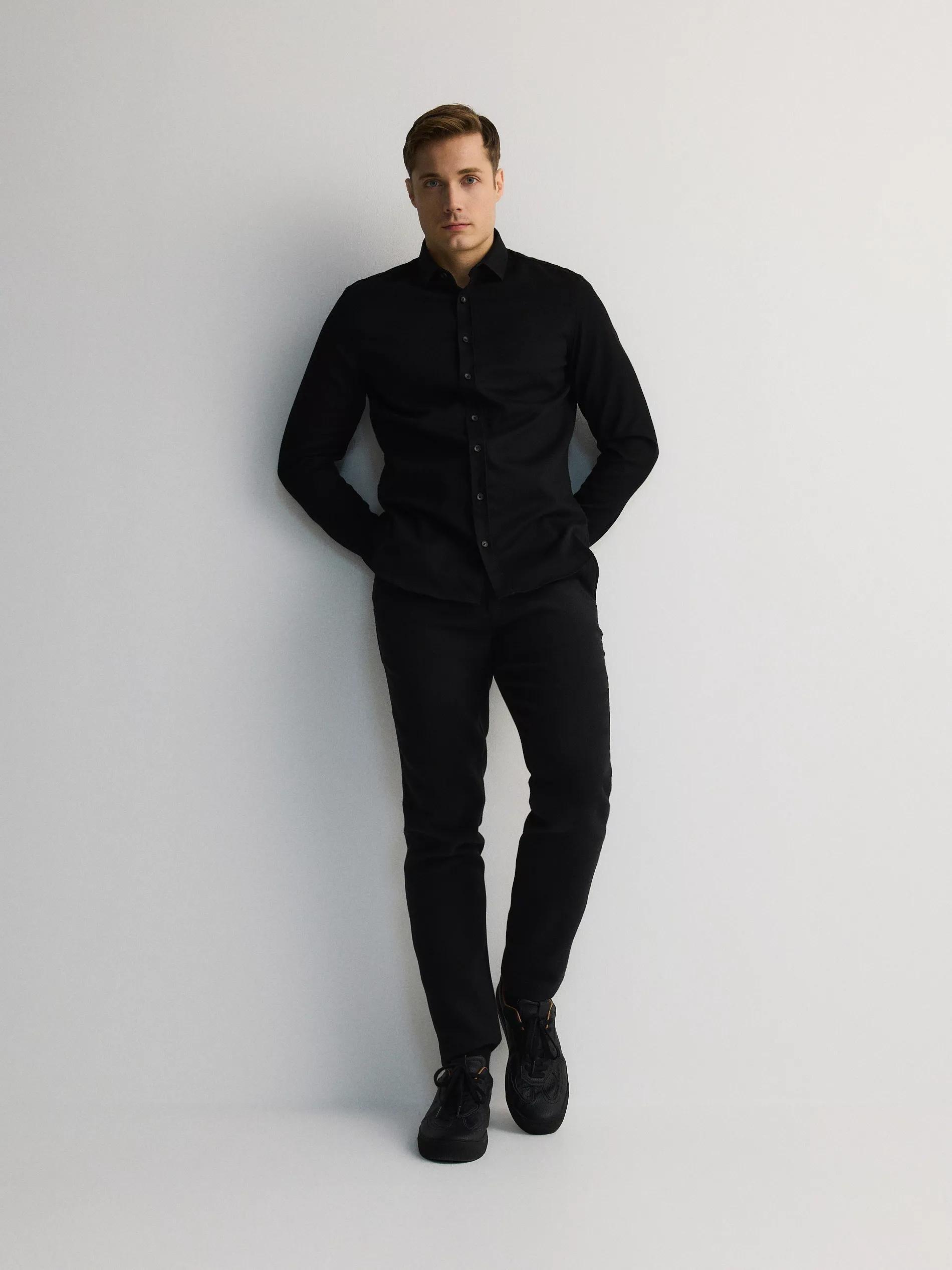 Black Super Slim Fit Shirt With High Cotton Content, , large image number 1