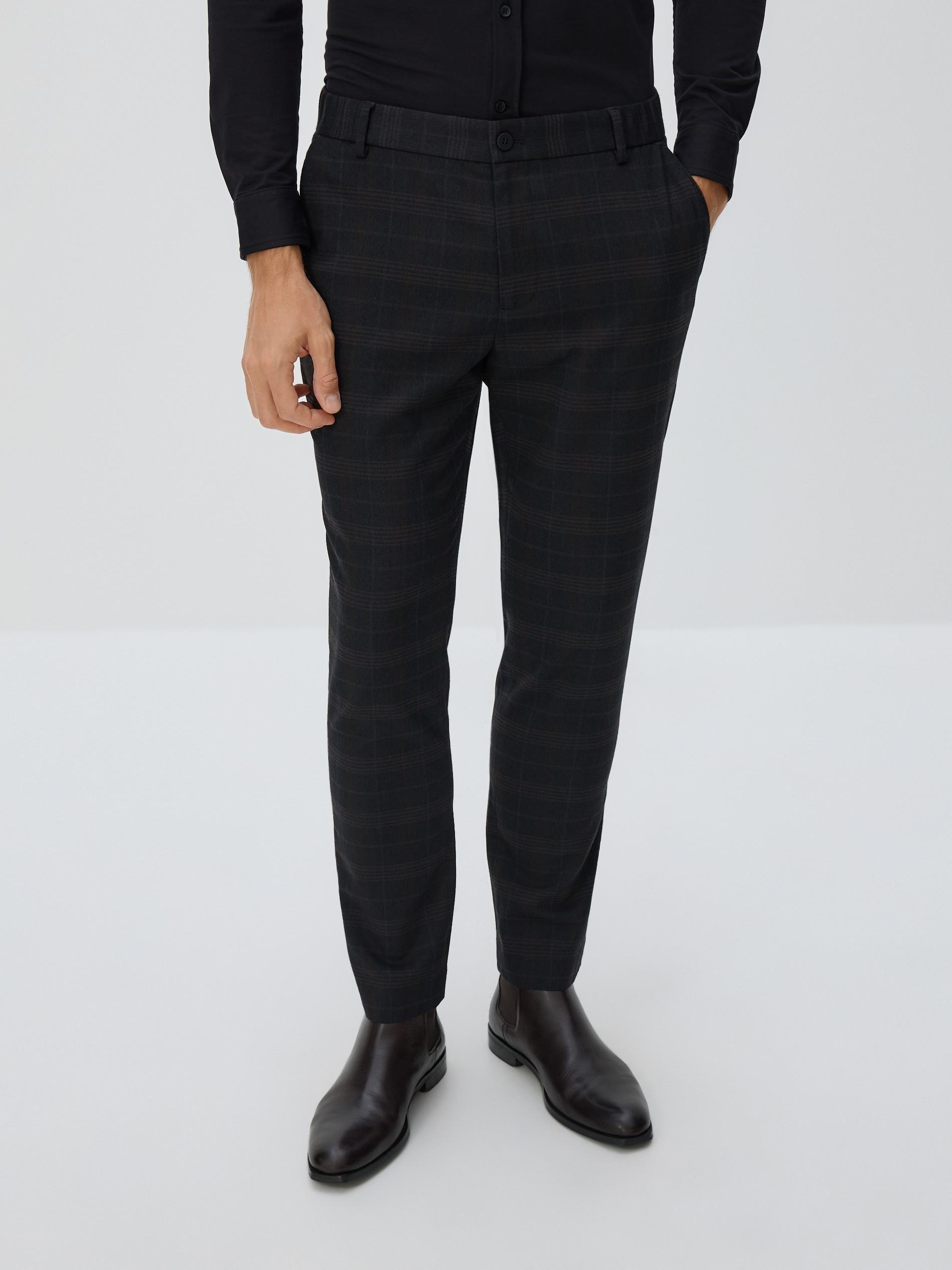Black Slim Fit Checkered Chinos, Black, large image number 0