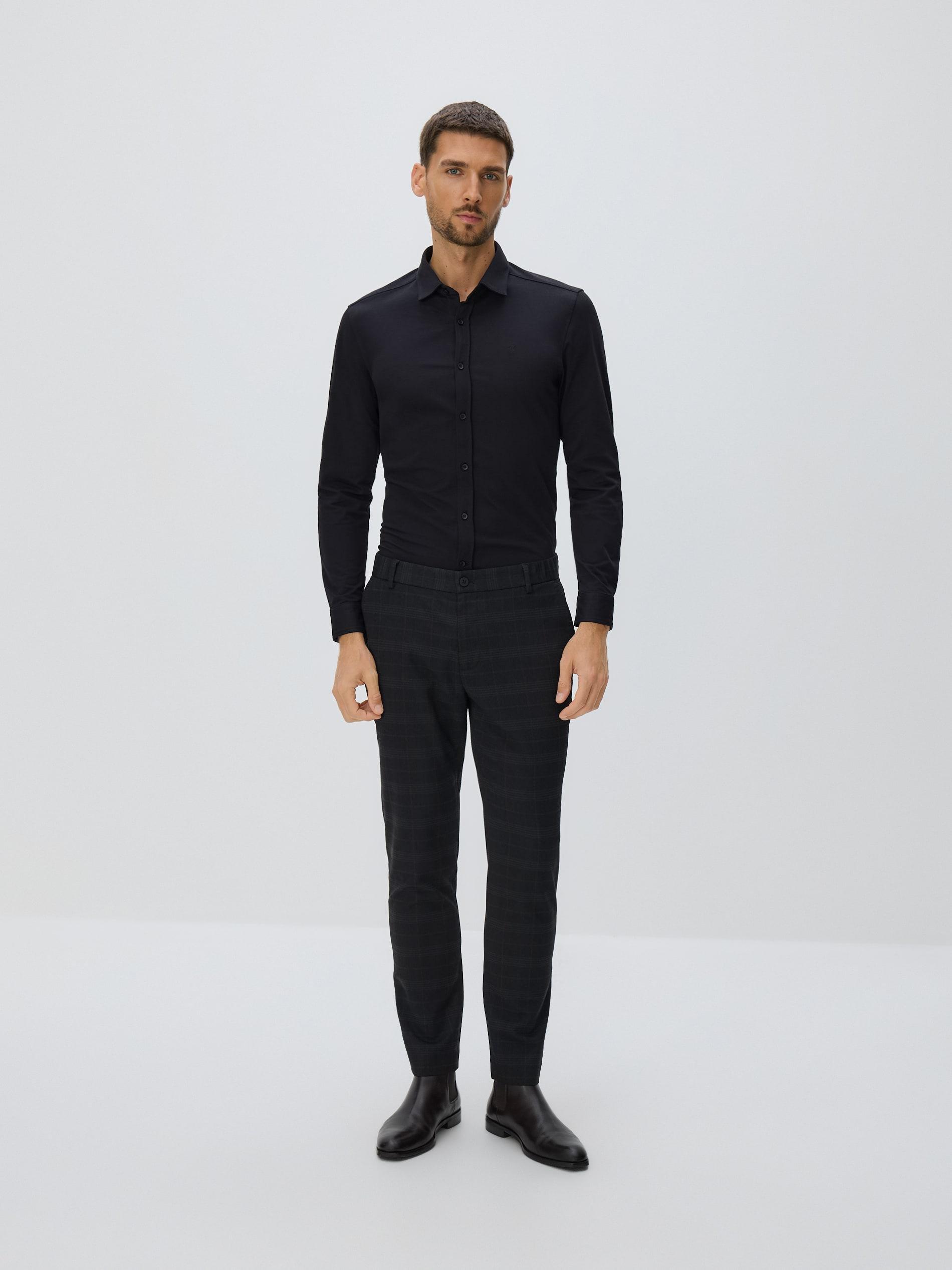 Black Slim Fit Checkered Chinos, Black, large image number 1