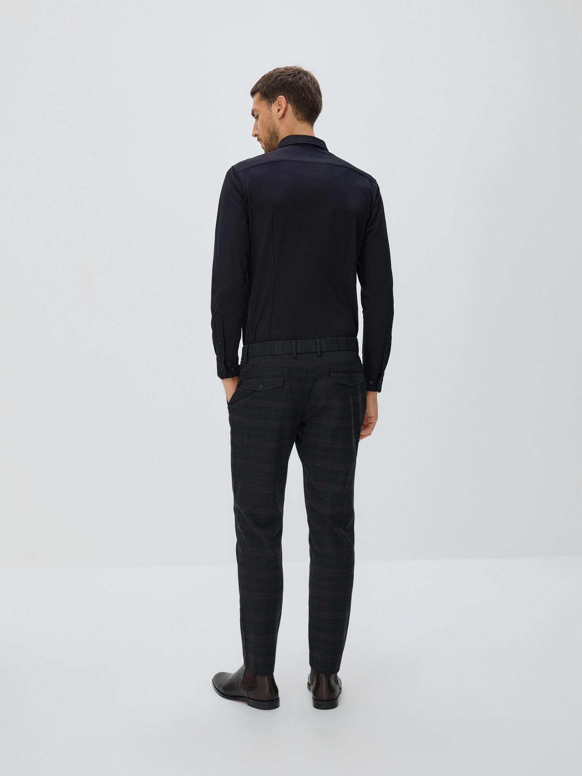 Black Slim Fit Checkered Chinos, Black, medium