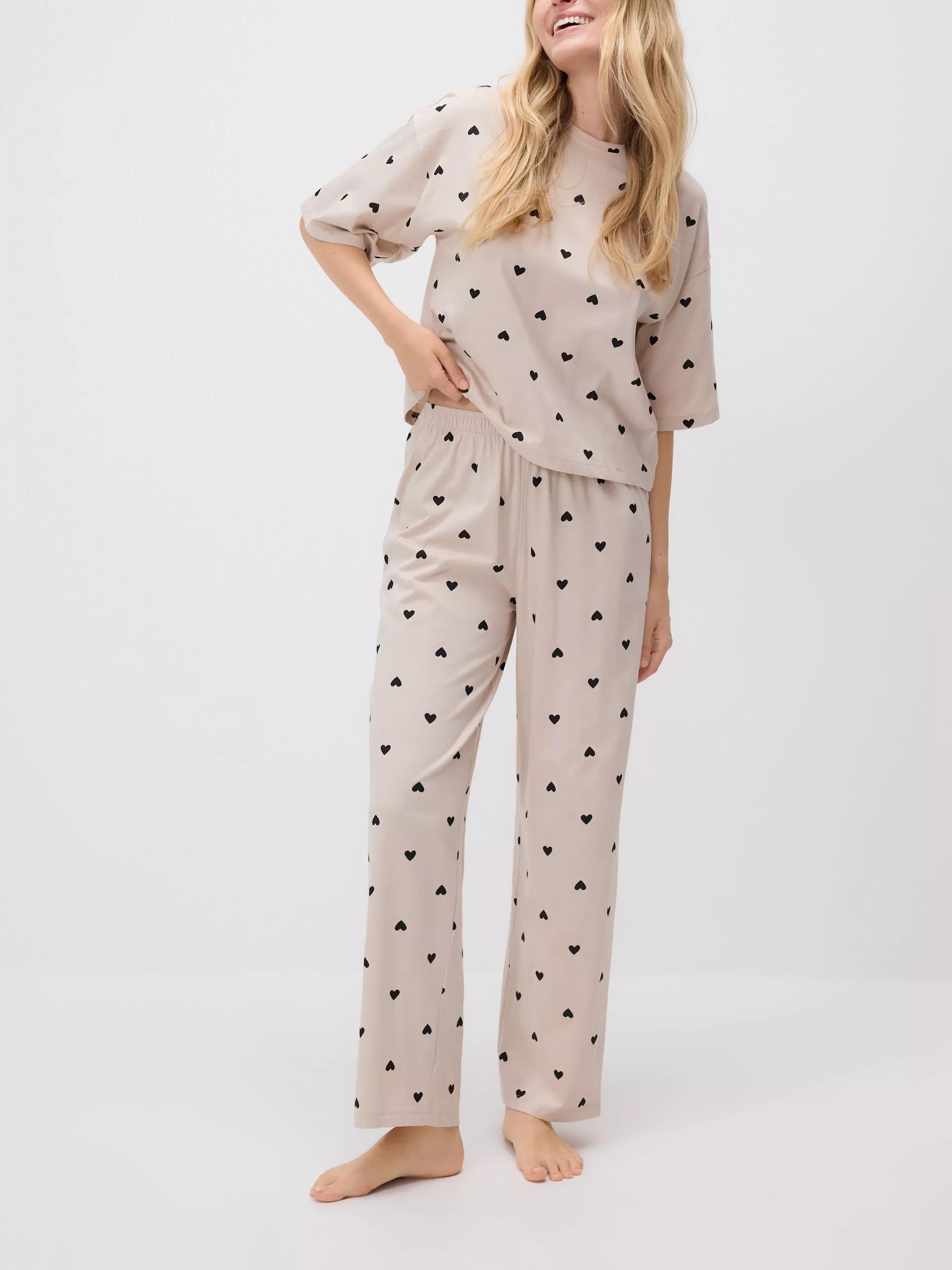 Two piece pyjama set with heart print, Beige, large image number 0
