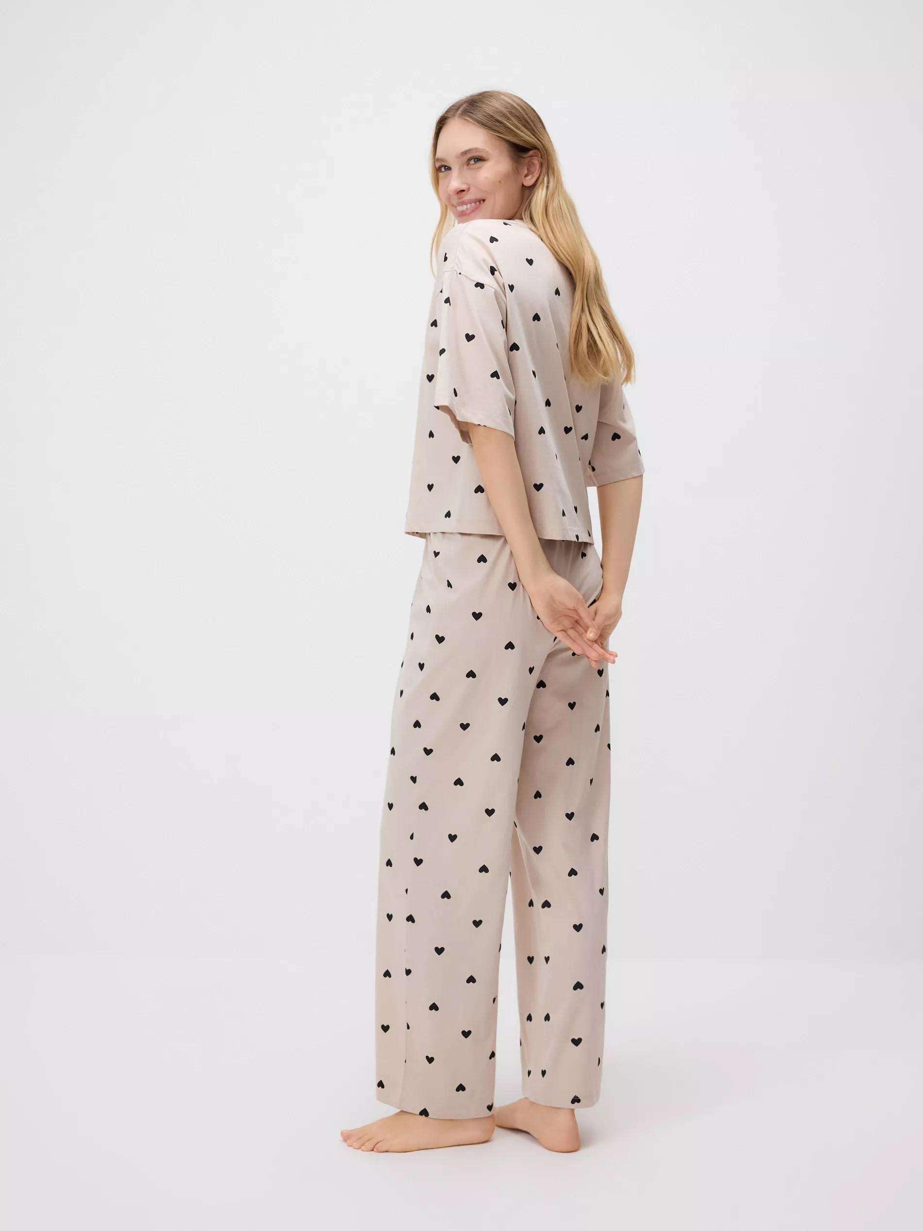 Two piece pyjama set with heart print, Beige, large image number 2