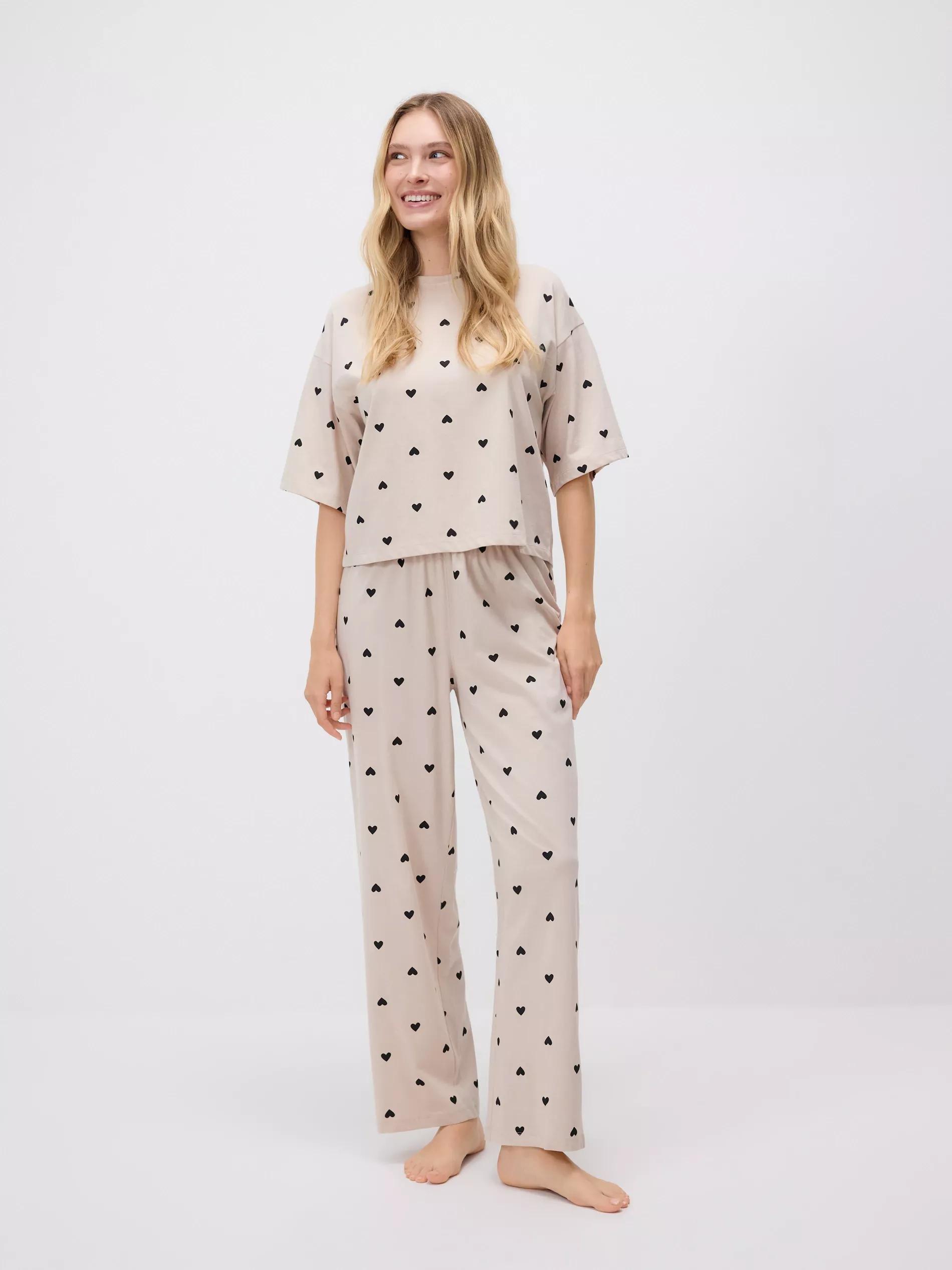 Two piece pyjama set with heart print, Beige, large image number 3