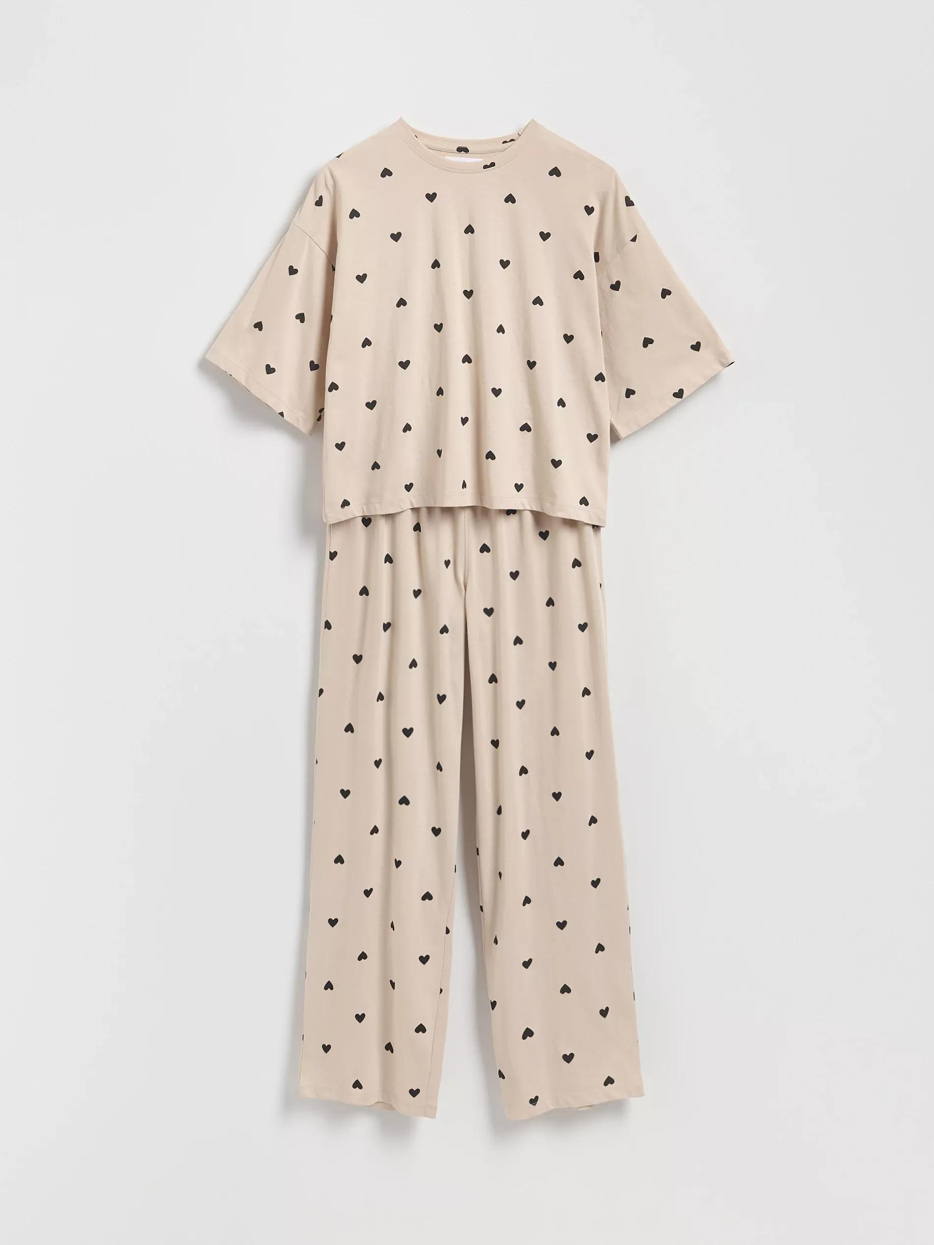 Two piece pyjama set with heart print, Beige, large image number 4