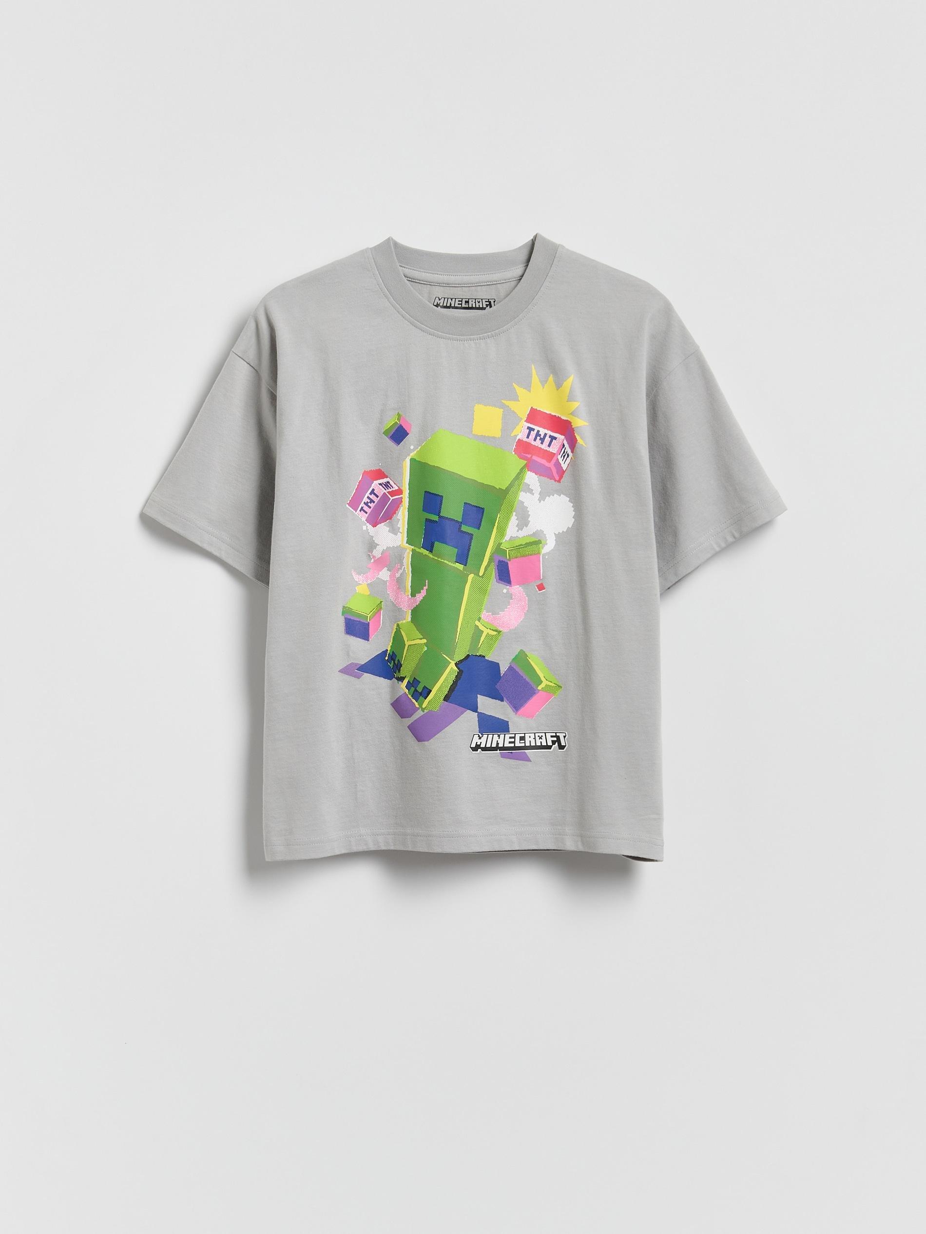 Grey Minecraft Cotton T-Shirt, Light grey, medium