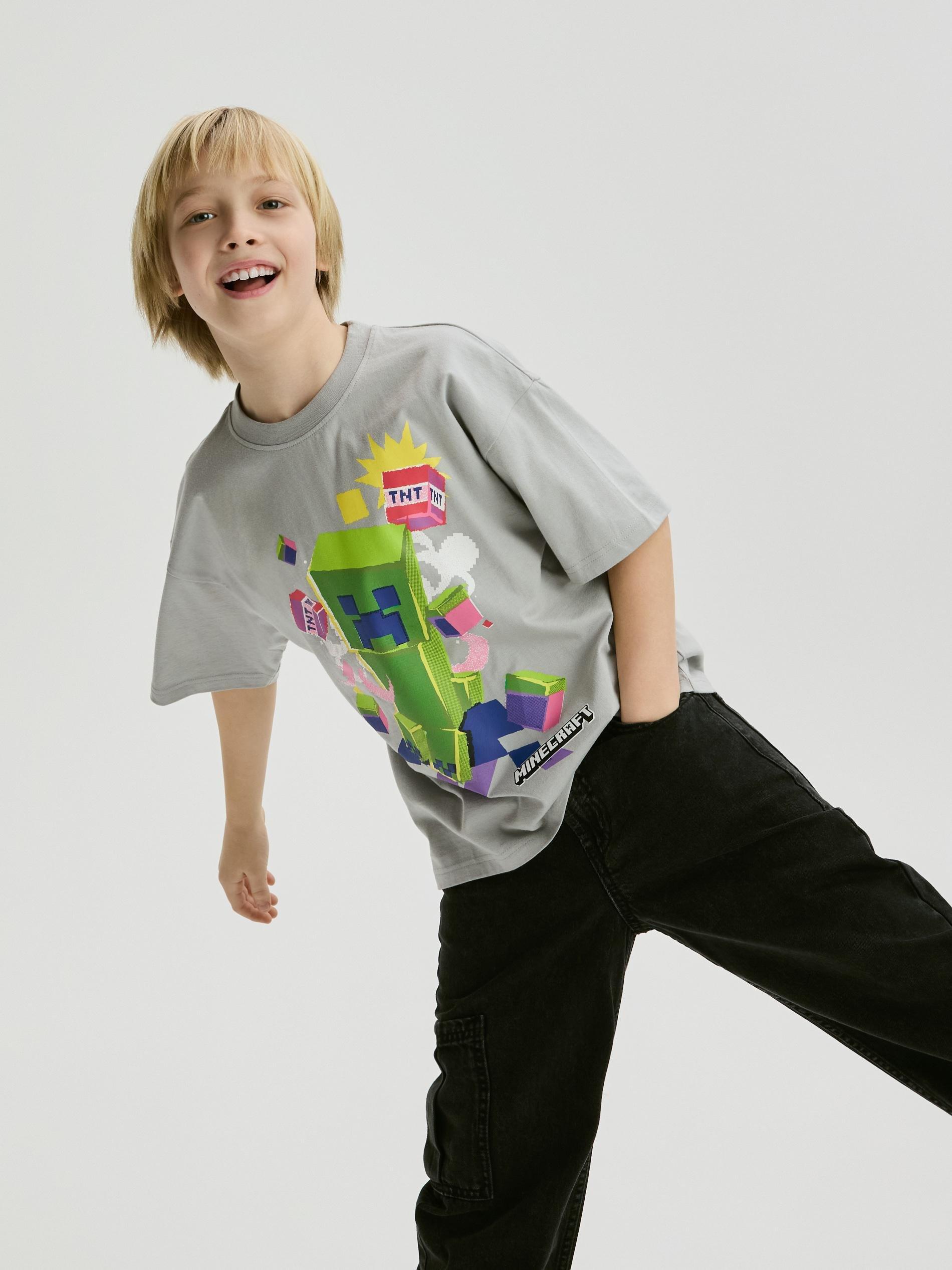 Grey Minecraft Cotton T-Shirt, Light grey, large image number 3