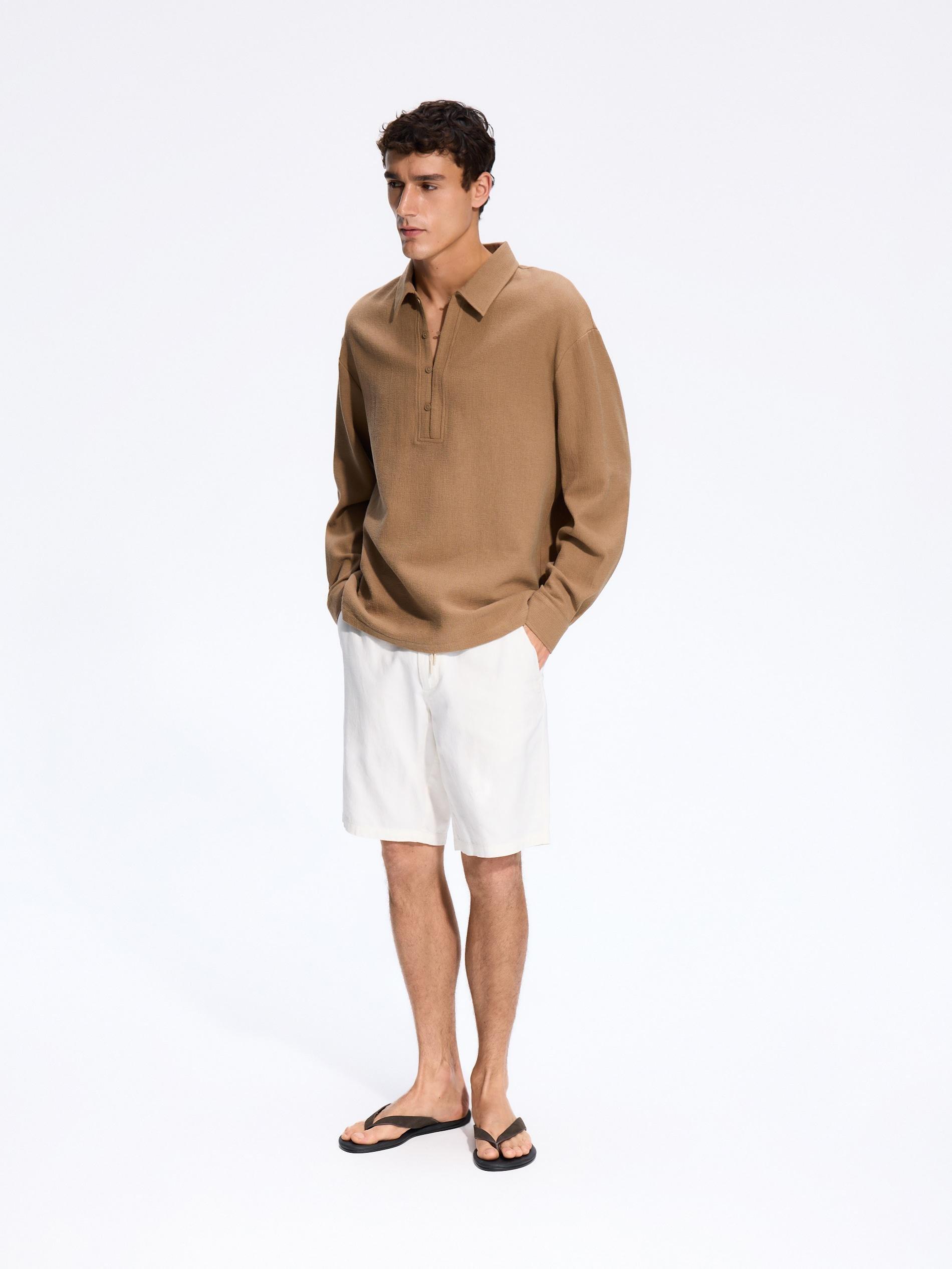 White Linen Blend Jogger Shorts, White, medium