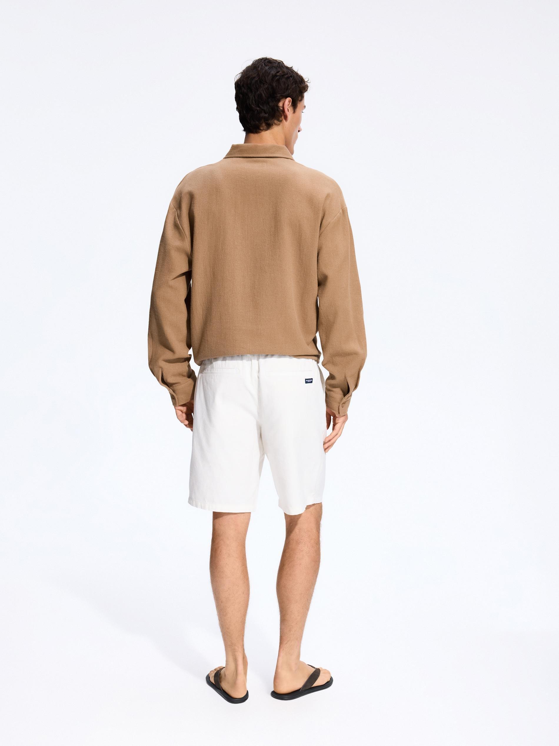 White Linen Blend Jogger Shorts, White, medium