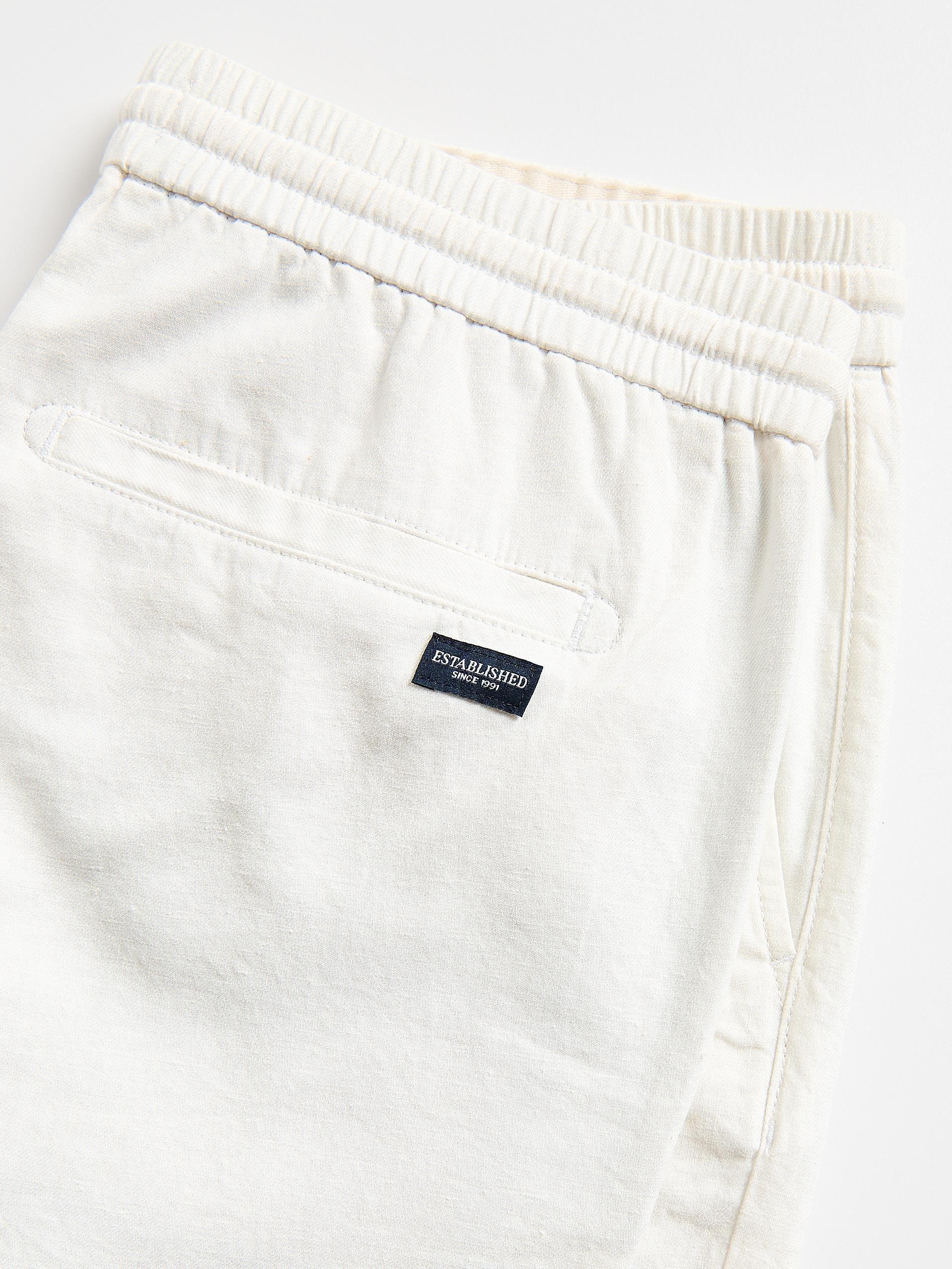 White Linen Blend Jogger Shorts, White, large image number 4